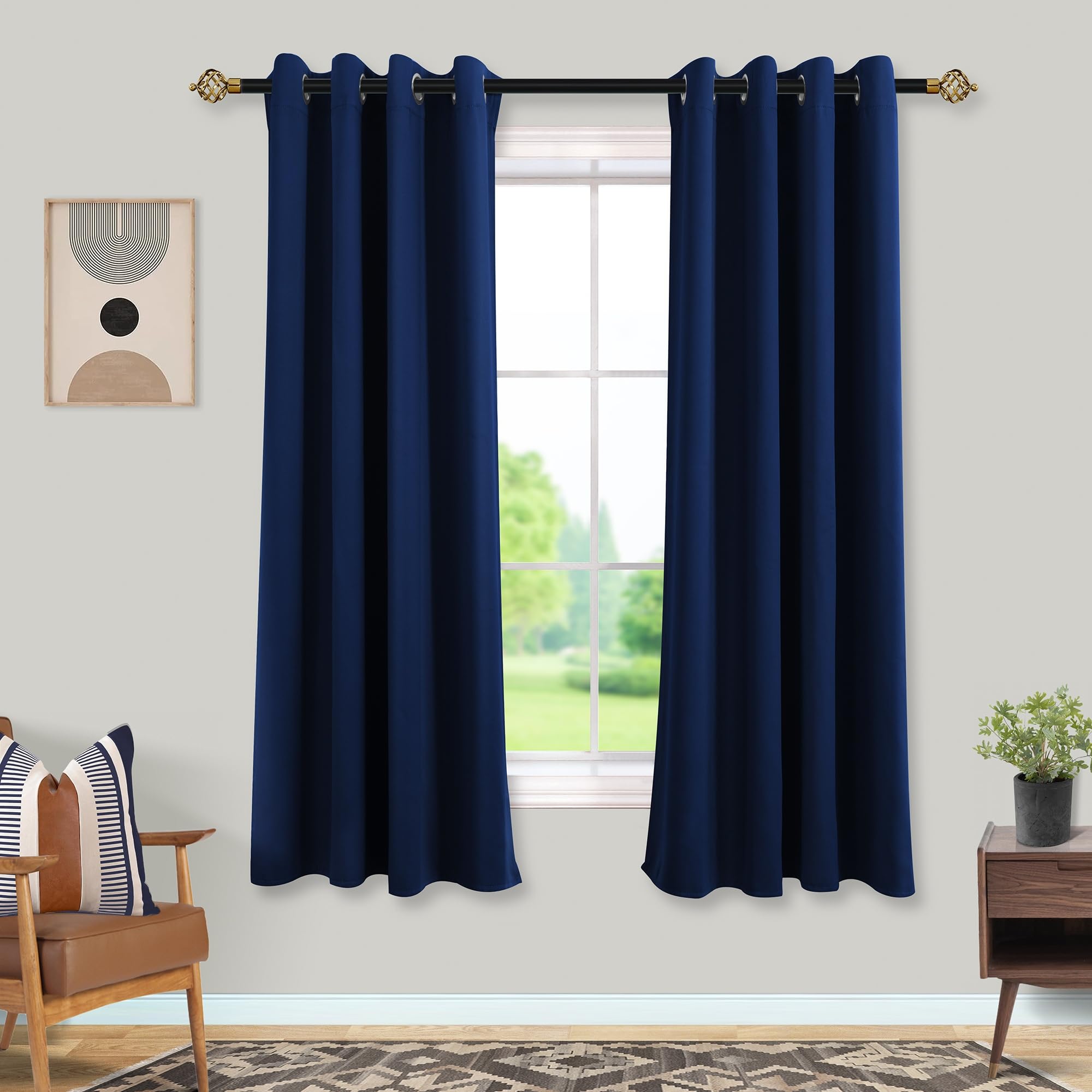 Mrs.Naturall Navy Blue Blackout Curtains 63 Inch Length,Black Out Room Darkening Kids Curtains for Bedroom Boys 63 Inch Long
