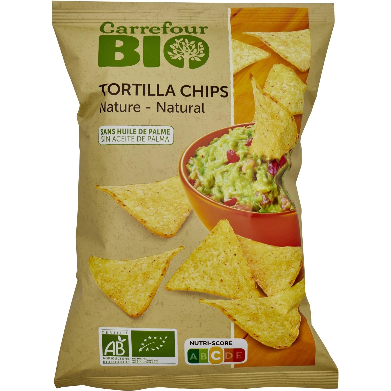 CARREFOUR BIO - Chips Tortillas Nature Bio - à la Farine de Maïs - le sachet de 125g - Le Lot De 4