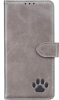 case for iPhone 16 Pro カバー アイフォン16 プロ ケース 手帳型可愛い 猫の足跡 型押し柄【COCOMO】 カード収納 スタンド機能付き マグネット 財布型 全面保護 (C4-グレー 灰色, に適用するiPhone16 pro)