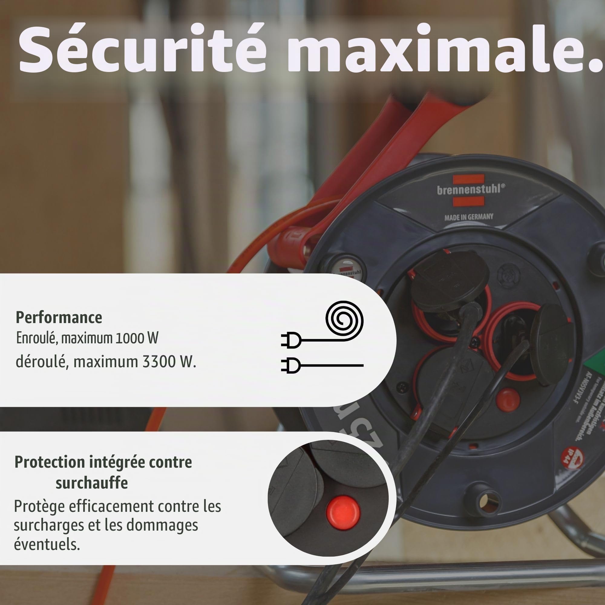 Brennenstuhl Garant V2 Enrouleur de câble, IP44, 25 m, pour l'extérieur, certifié TÜV-Süd (fabriqué en Allemagne, câble de couleur orange, utilisation à court terme en extérieur)