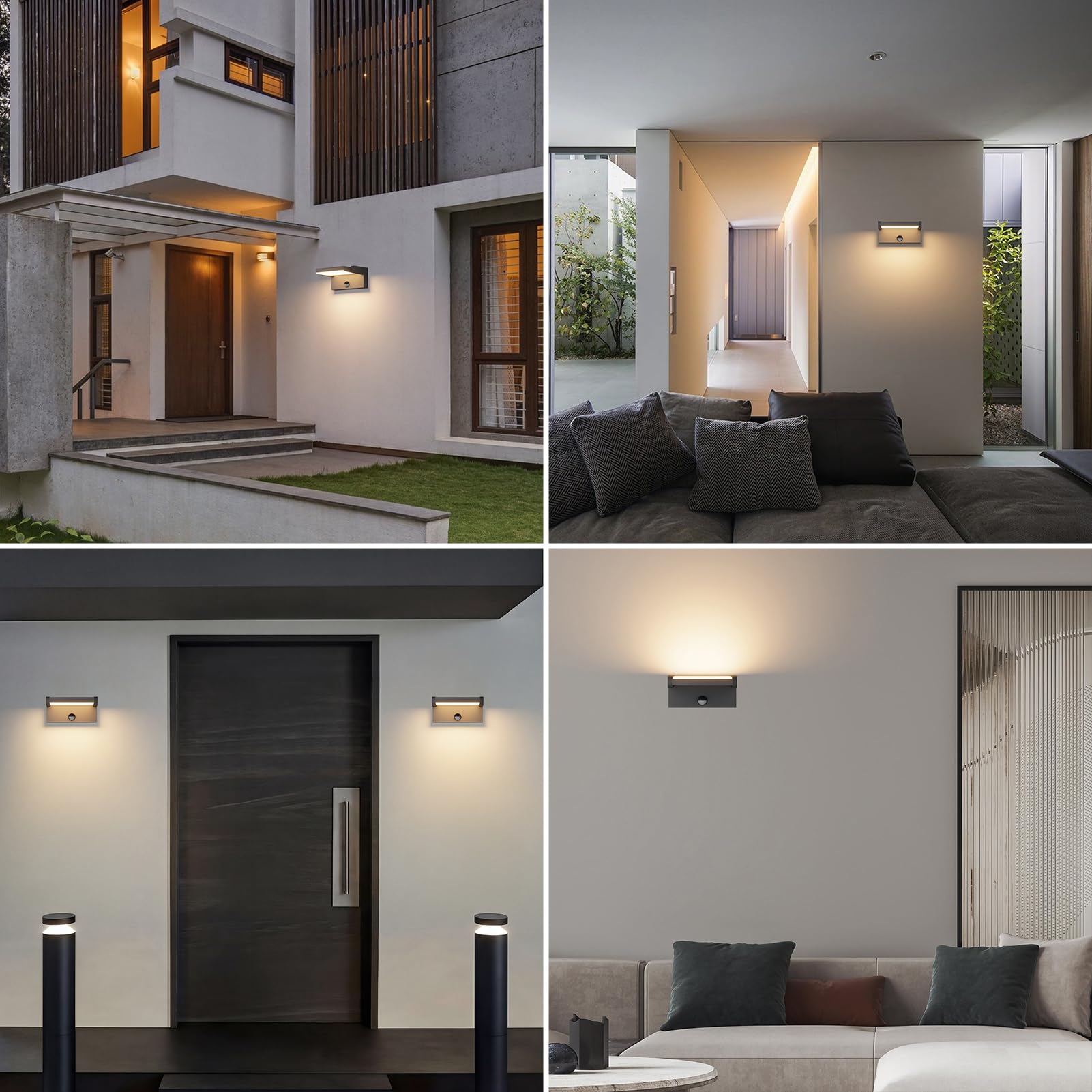 Klighten Zewnętrzna lampa ścienna LED, 24 W, z czujnikiem ruchu, IP65, lampa ścienna do użytku wewnątrz i na zewnątrz, z panelem wychylnym, lampa zewnętrzna do ogrodu, korytarza, ciemnoszara, ciepła