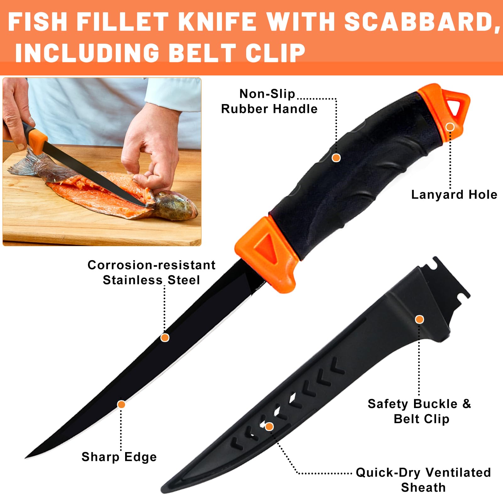 Conjunto de Pesca Completo para Principiantes y Profesionales,Kit de Accesorios de Pesca Multifuncional Que Incluye Cuchillo de Filetear,Pinza para Pesca,Agarre de Labios para Pescado