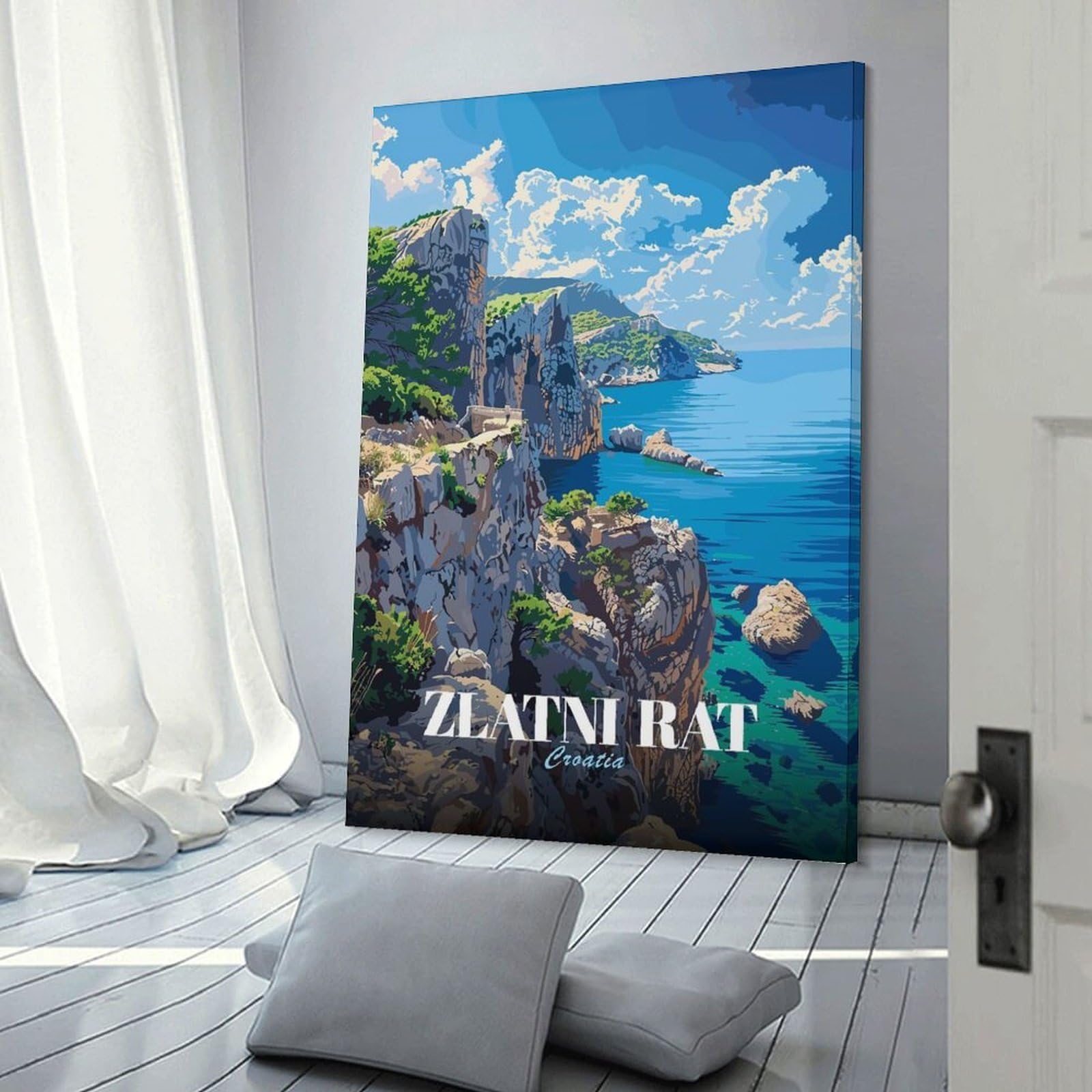 Junmoney Frame-Style-16 Zlatni Rat Croatia Coastal View Canvas Wall Art 08X12inch(20X30cm), For Workspace Walls, Study Corners Or Bedrooms, Wall Art That Adds Style To Work Areas