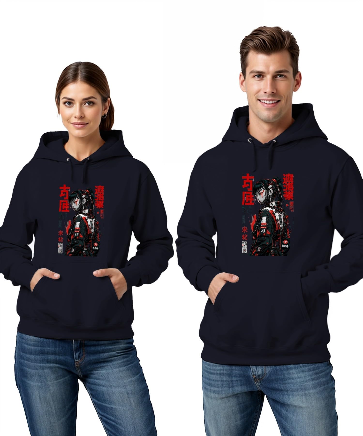 Cyberpunk Anime Dziewczęca Japonia Y2K bluza z kapturem | Otaku Sci-Fi Cyborg Techwear Urban Dystopian Android Futurstic Harajuku Dark Tokyo