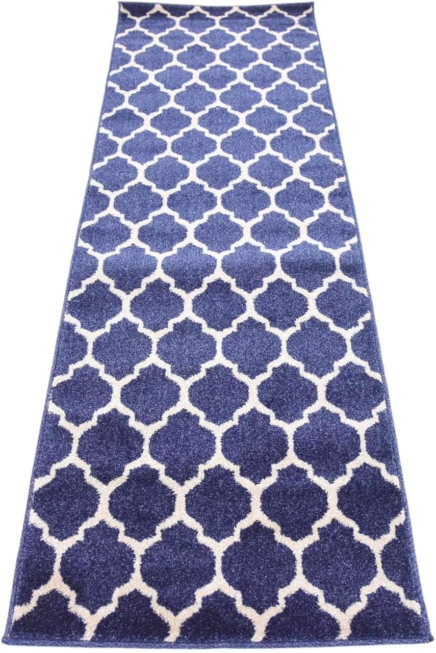 Unique Loom Trellis Collection Area Rug - Philadelphia (2' x 6' 1" Runner Dark Blue/Navy Blue)