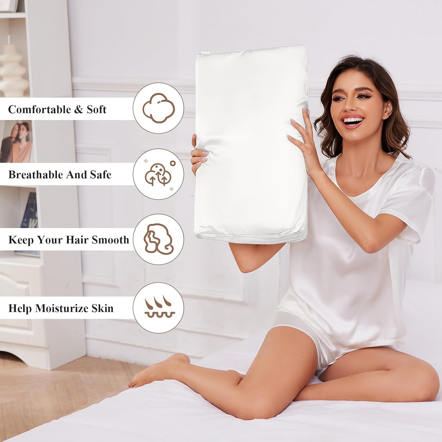 THXSILK 19 Momme 1 Pcs 100% Natural Mulberry Silk Pillowcase for Cervical Contour Memory Foam Pillow Latex Pillow Cover Cervical Pillow Case, Washable (King, Cream White)