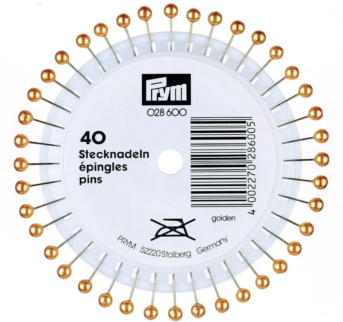 Prym Pearl Steel Head Pins, 0.58 x 40mm, Gold, 1 Unit, Model PRYM_028600-1