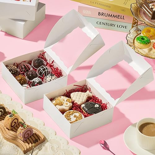 Miniatura 7 de RomanticBaking 54 cajas de panadería con ventana de 6 x 6 x 2.5 pulgadas, cajas de fresa, cajas pequeñas para pasteles, cajas de macarrones, cajas