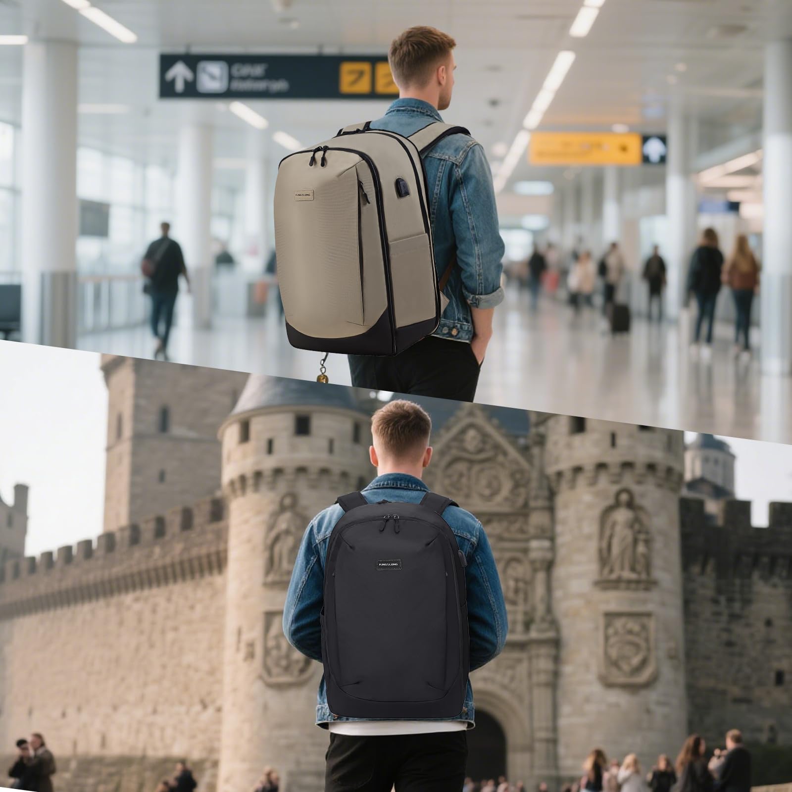 KINGSLONG Sac a Dos Sous Vides: 65L RÉSISTANT À L'EAU Sac de Voyage Vide COMPACT PROTECTION LAPTOP 17.3'' Pome Incluse IDÉAL Avion/EASYJET/RYANAIR ÉTanche Sac à Dos Business Outdoor Hiking Noir