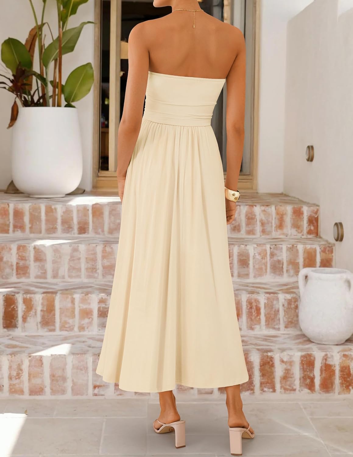 ZESICA Women's Summer Sleeveless Midi Dress 2026 Strapless Ruched A Line Flowy Wedding Guest Party Beach Long Dresses - Image 5