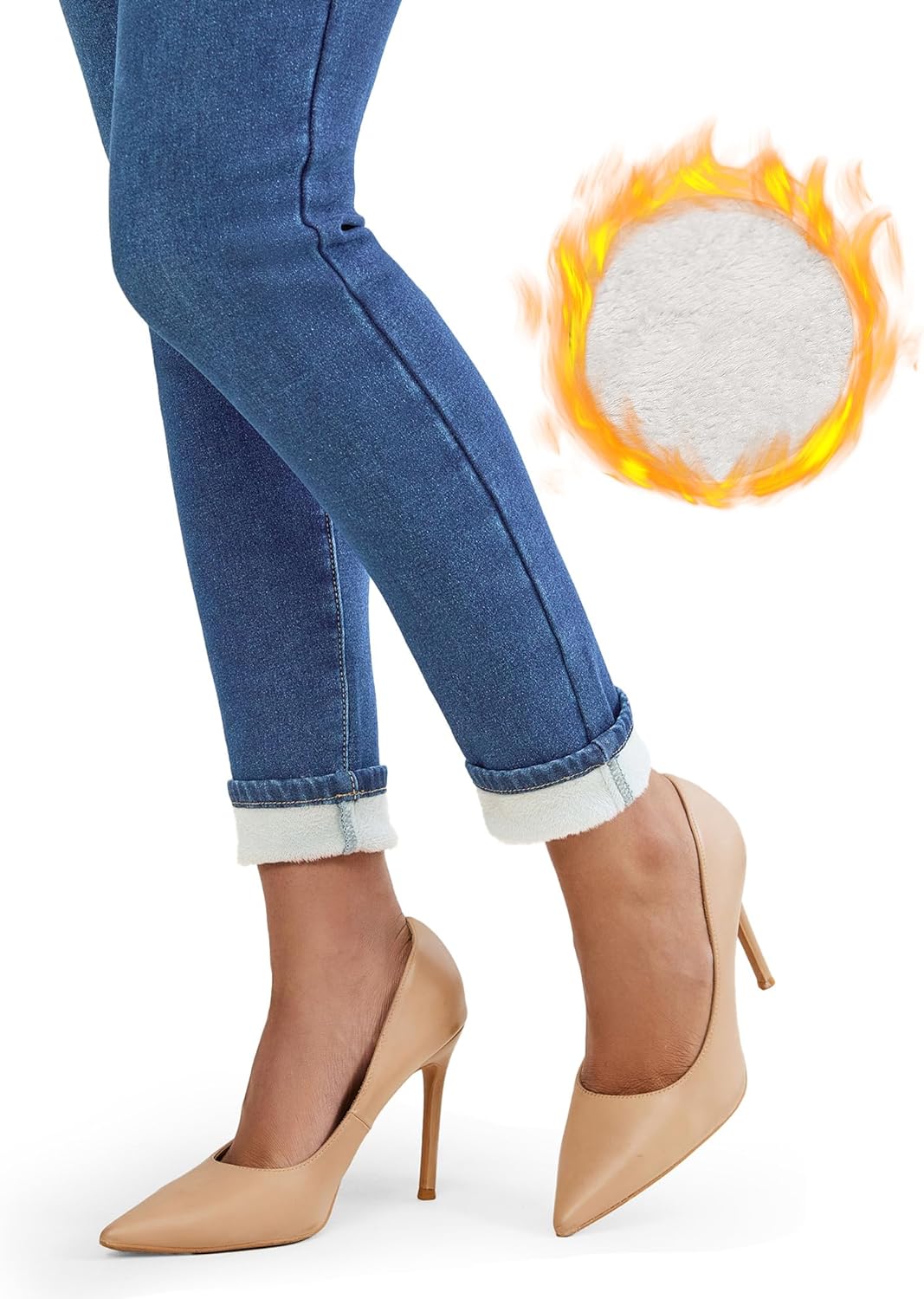 LookbookStore Fleece Lined Jeans for Women High Waisted Skinny Sherpa Jeans Winter Jeggings Warm Denim Pants Trousers - Image 2