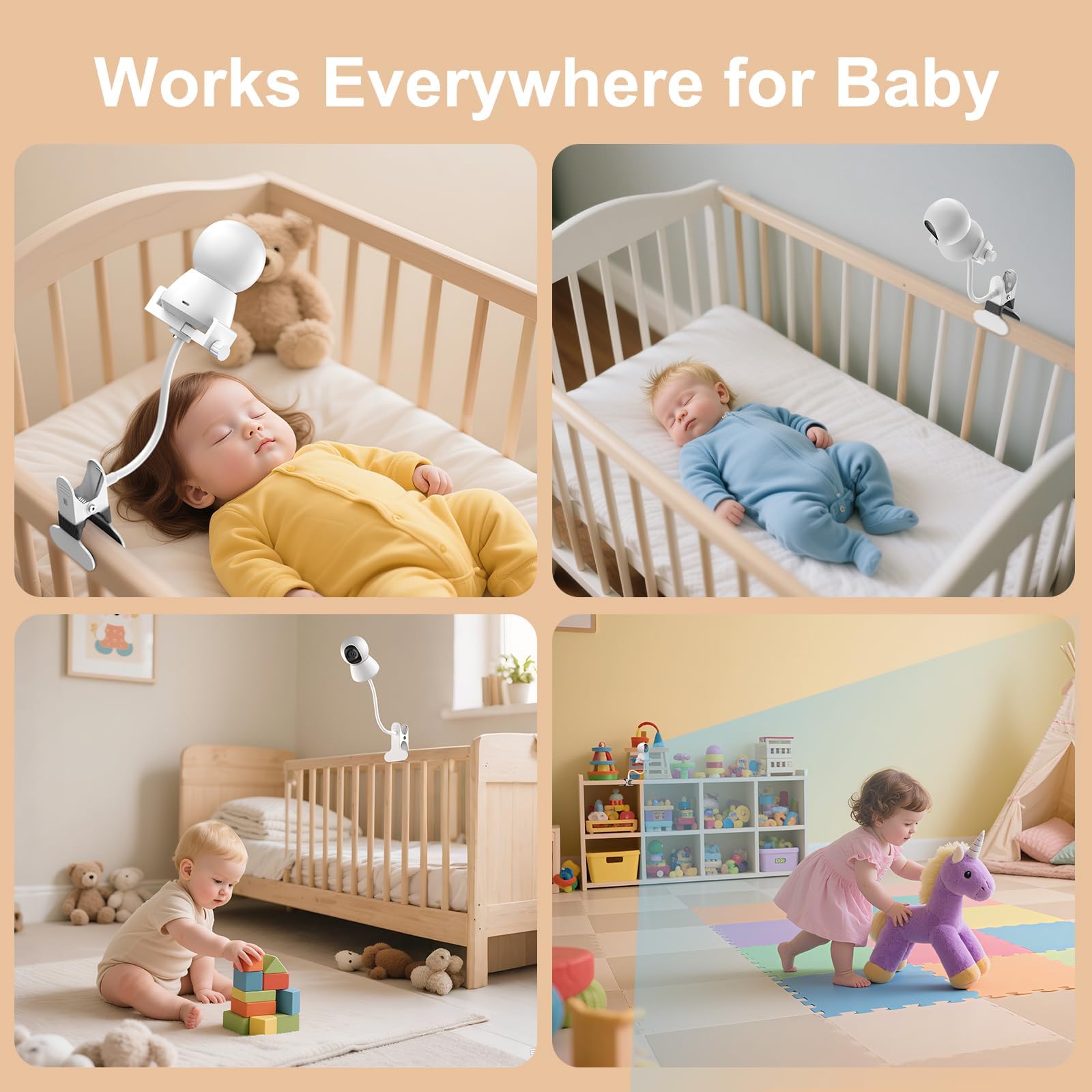 NozlaID Universal Baby Monitor Mount- Adjustable Gooseneck Flex Stand for Crib - Secure Clip Clamp Holder Compatible with HelloBaby HB6550/HB65/HB66,Blemil, GHB, VTech & Most Baby Monitors — view 7