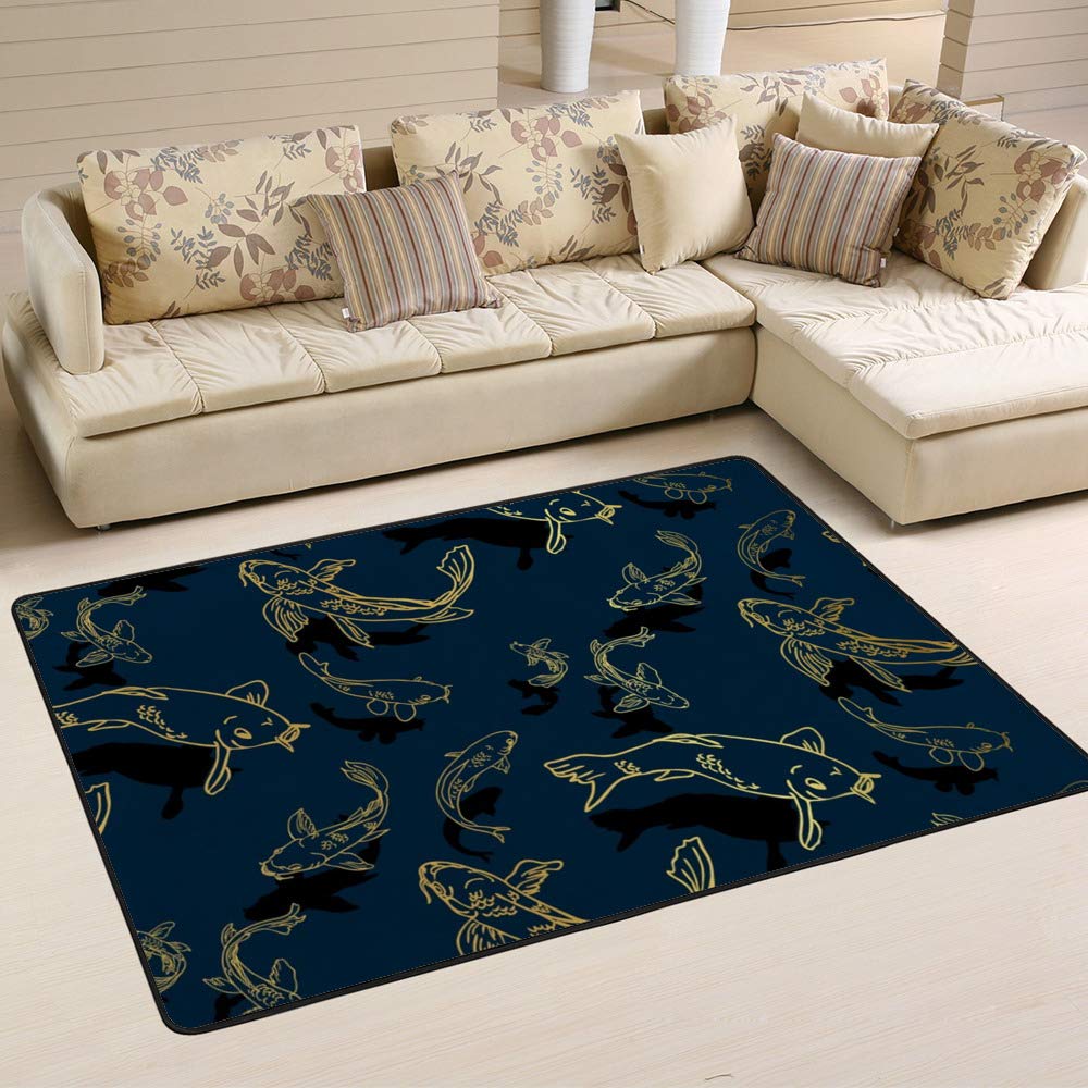 Tapis Vintage Motif Koï Japonais Chinois Grand Tapis Salon Ruchen 60x39