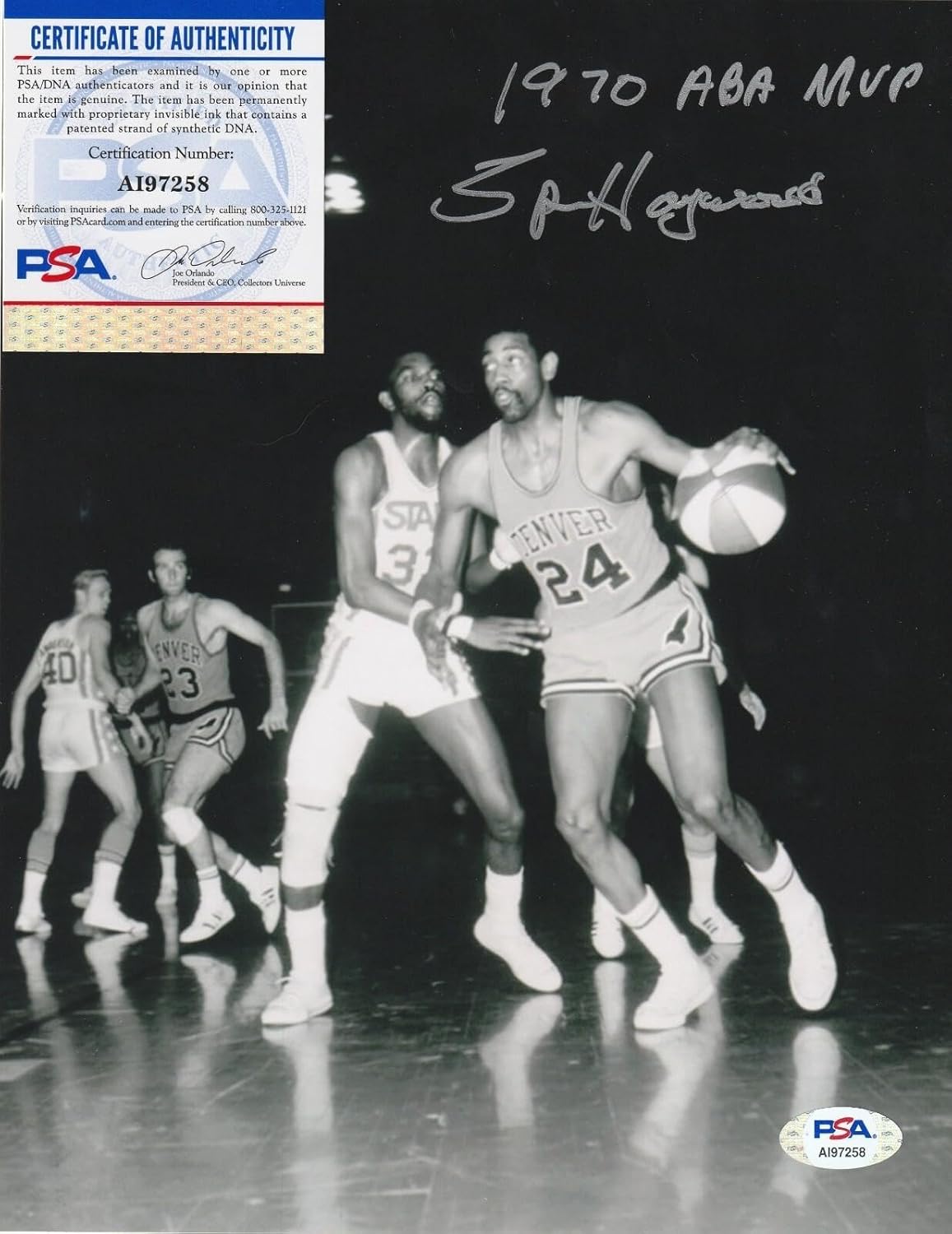 SPENCER HAYWOOD DENVER ROCKETS ABA 1970 ABA MVP PSA AUTHENTICATED SIGNED 8x10 - Autographed NBA Photos