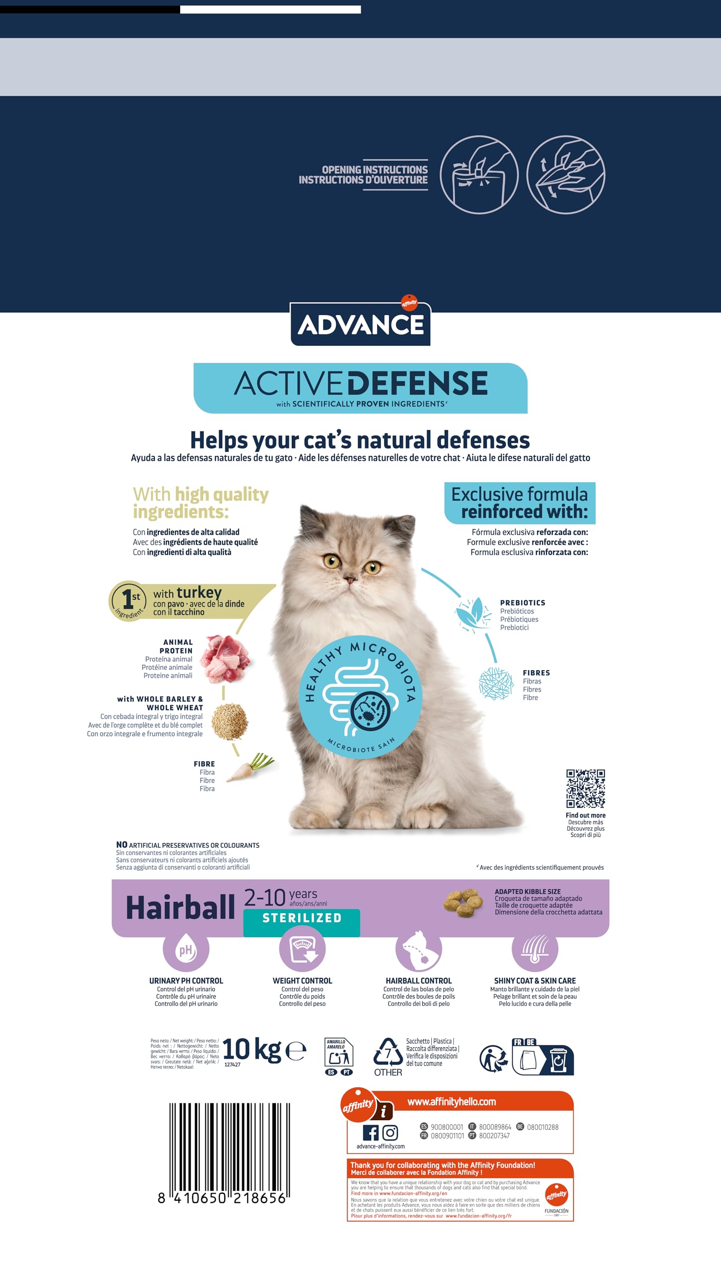 Advance Cat Hairball Sterilized, Pienso para Gatos Adultos Esterilizados para prevenir la formación de Bolas de Pelo con Pavo, 10kg