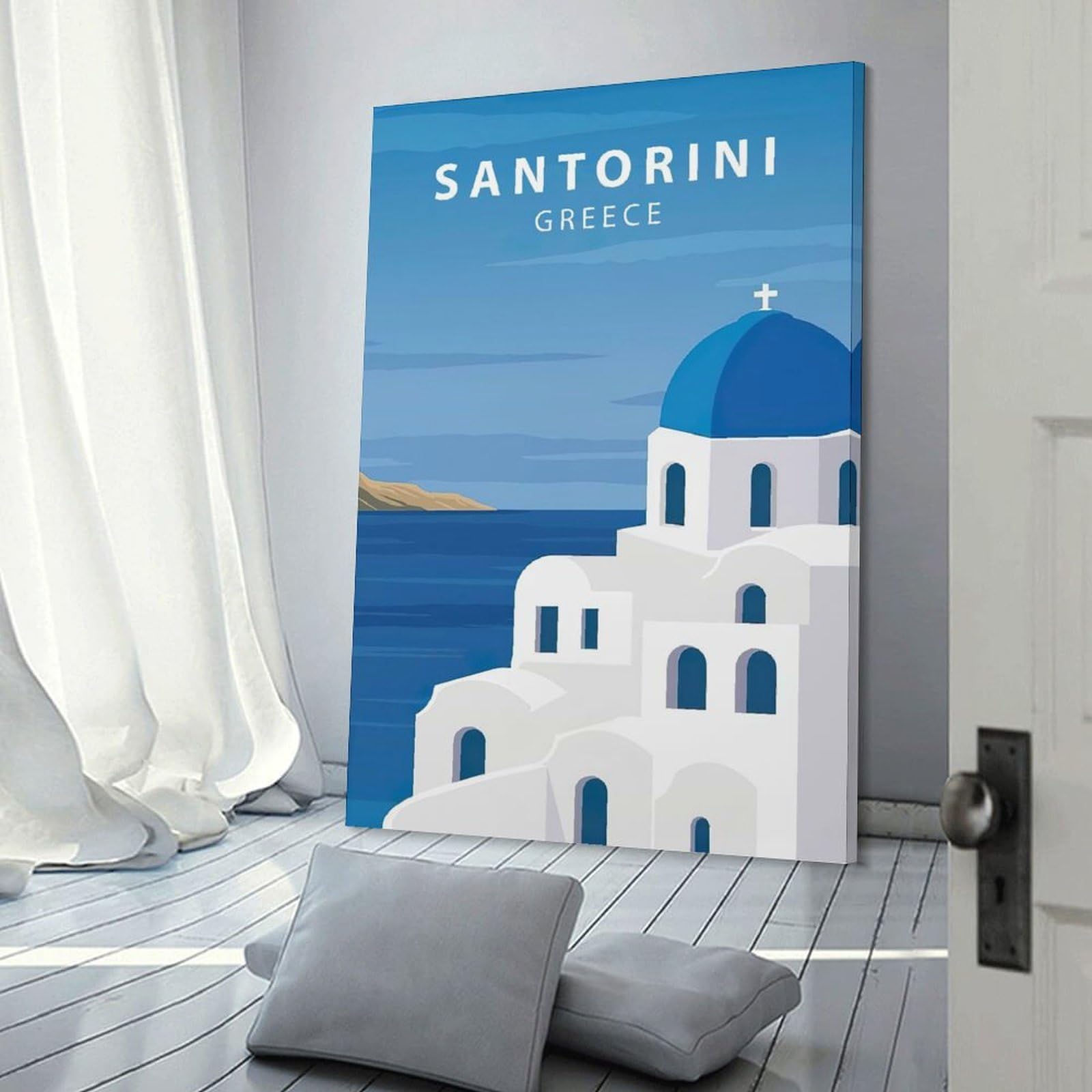 Junmoney Santorini Travel (2) Wall Art Print, 24x36inch(60x90cm), for Entrance Spaces, Stair Walls Or Halls, Home Artwork for First Impressions