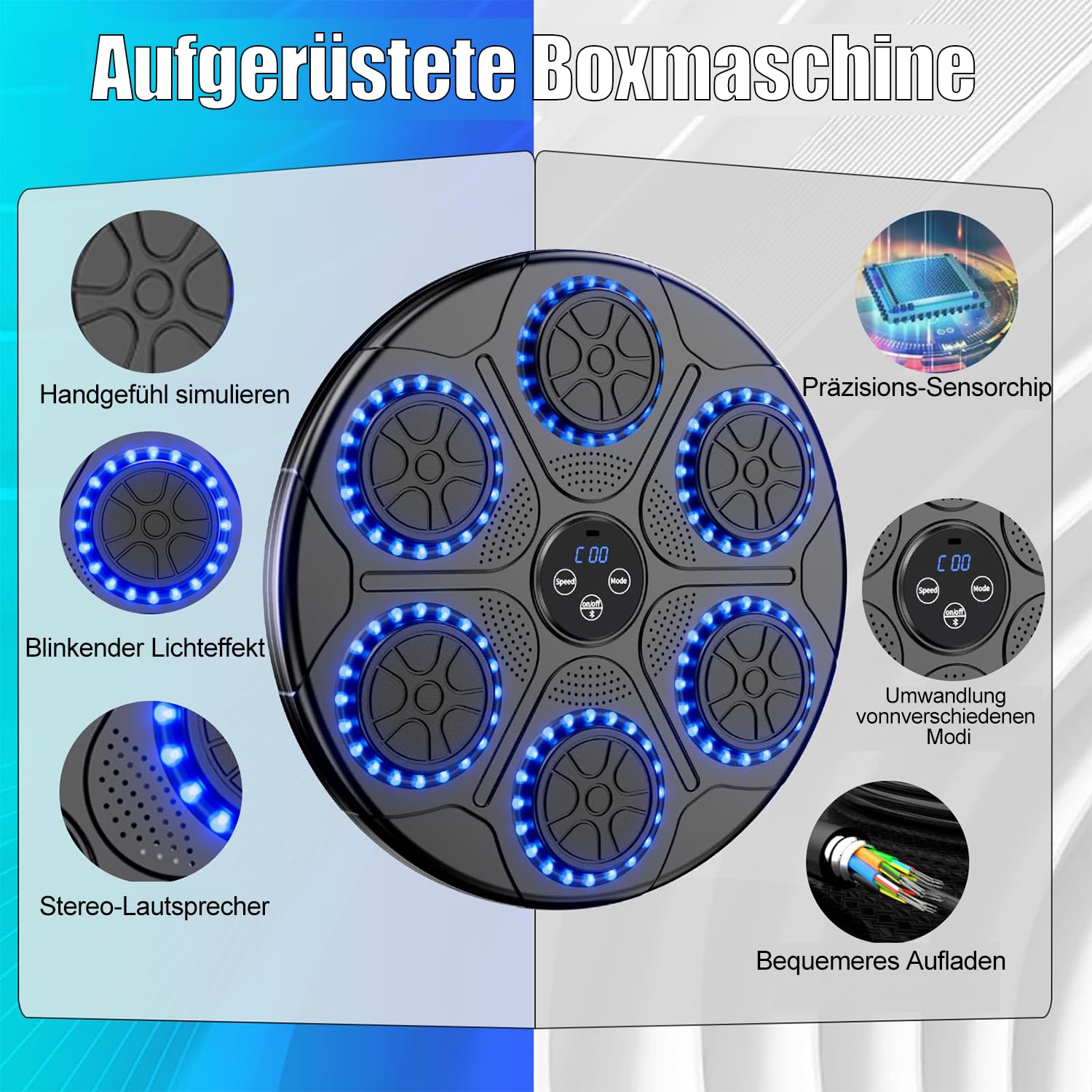 Music Boxing Machine–Spaß & Fitness für Zuhause|Boxsack mit Musik&Bluetooth|Inkl. Boxhandschuhe|Ideal für Reflextraining,Kickboxen&Familienaktivitäten|Für Kinder & Erwachsene | Wandmontage möglich