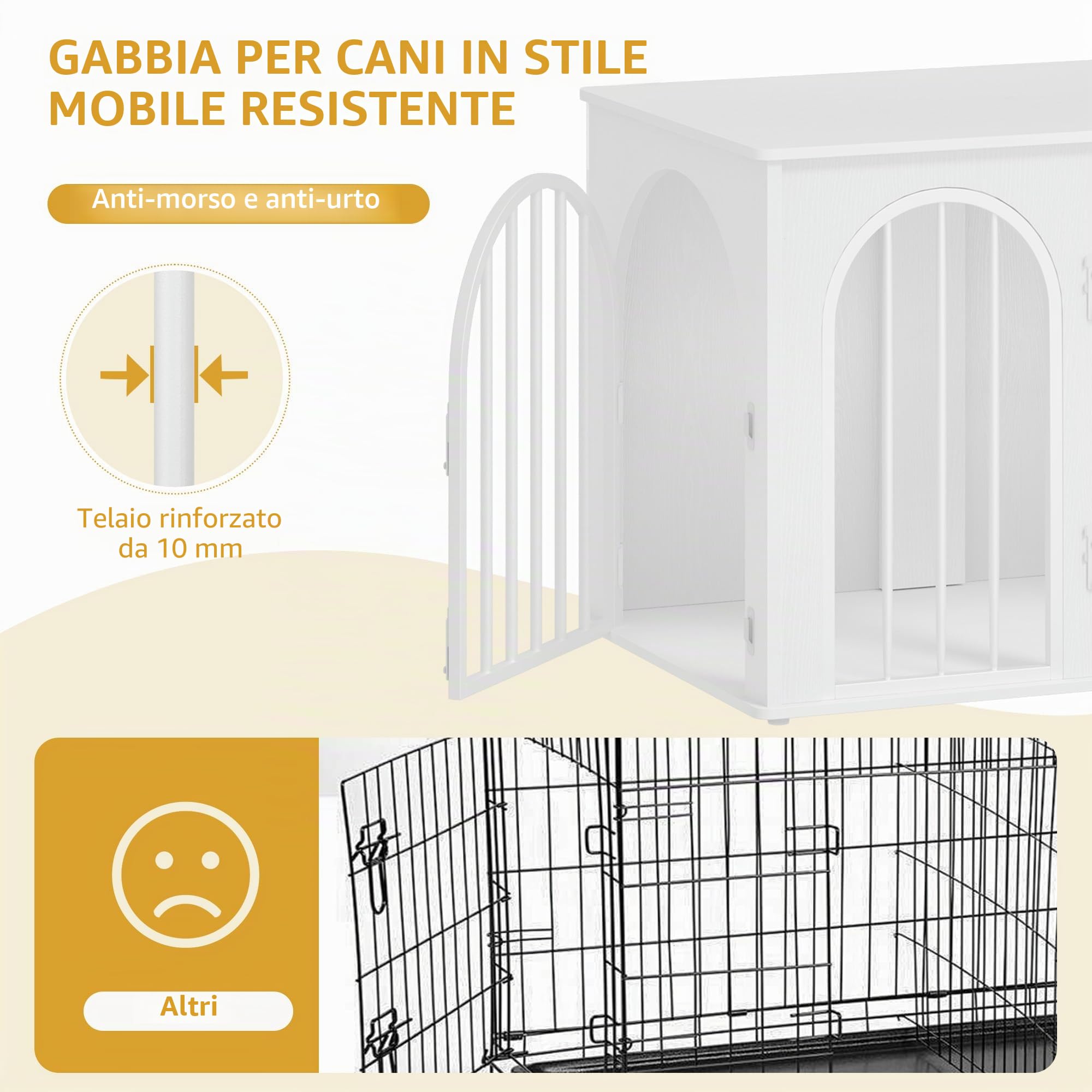 Hzuaneri 80 cm Gabbia per Cani, Tavolo Supplemento, Cuccia Moderna per Cani Interno, Gabbia per Cuccioli, Casetta per Animali, 3 Porte, Porta ad Arco, 56 x 80 x 61 cm, Bianco DFC85113W