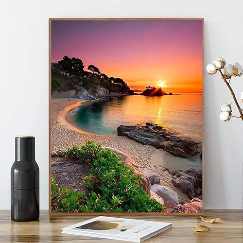 Miniatura 1 de ACENGXI Kit de pintura por números para la playa amanecer por números, pintura al óleo por números amanecer playa DIY lienzo pintura por números,