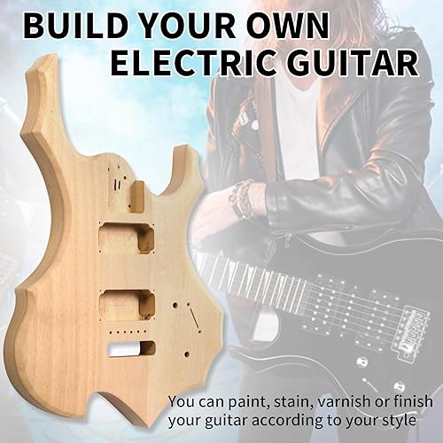 Miniatura 7 de Ktaxon Kit de guitarra DIY con cuerpo de caoba, diapasón de ébano y cuello de arce, kit de guitarra eléctrica de 6 cuerdas con diseño único, fácil