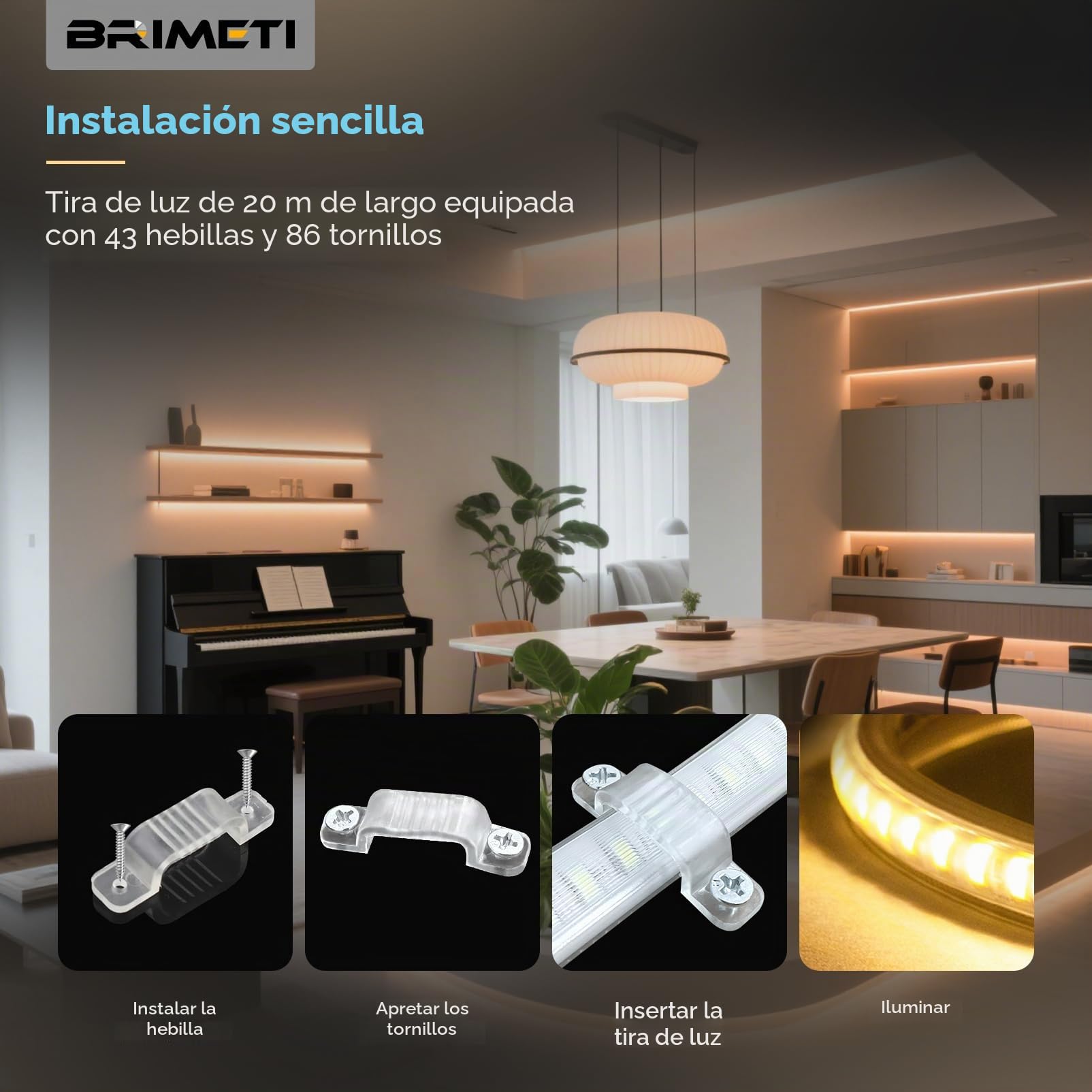 Tira LED Neon 220V 20M 4000K Blanca Natural 145LEDS/m Impermeable IP65 Luces Flexible Cortable LED Tira Strip con Cable de Alimentación para Cocina Interior Exterior Jardín Fiesta Decoración