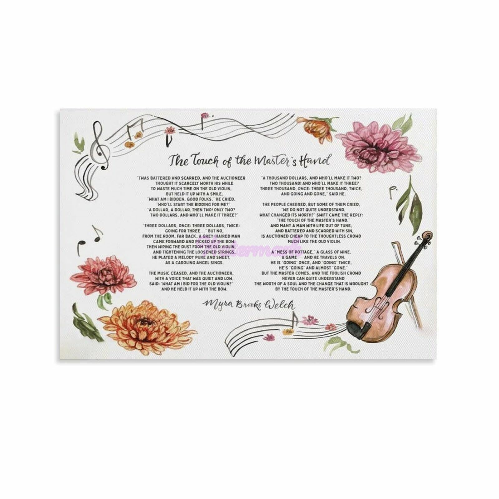 LLBOGRGGN Inspirational Christian Poem Touch of The Masters Hand Canvas Print Wall-Art Gift for Church Pastor Prayer Room Decor