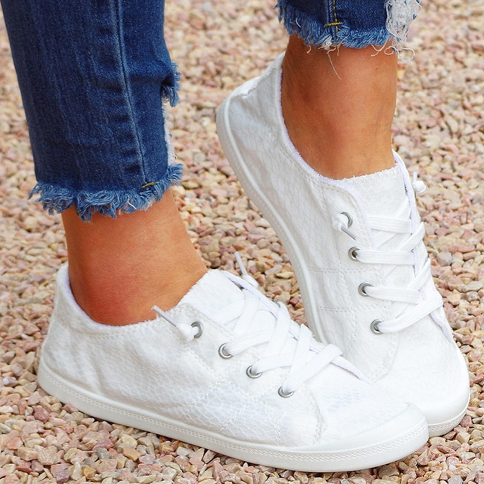 Baskets orthopédiques Confortables pour Femme - Chaussures en Toile Blanche Sneakers Maille Mode Printemps été Plates Décontractées Femmes OrthopéDiques De Course pour La Marche Quotidienne