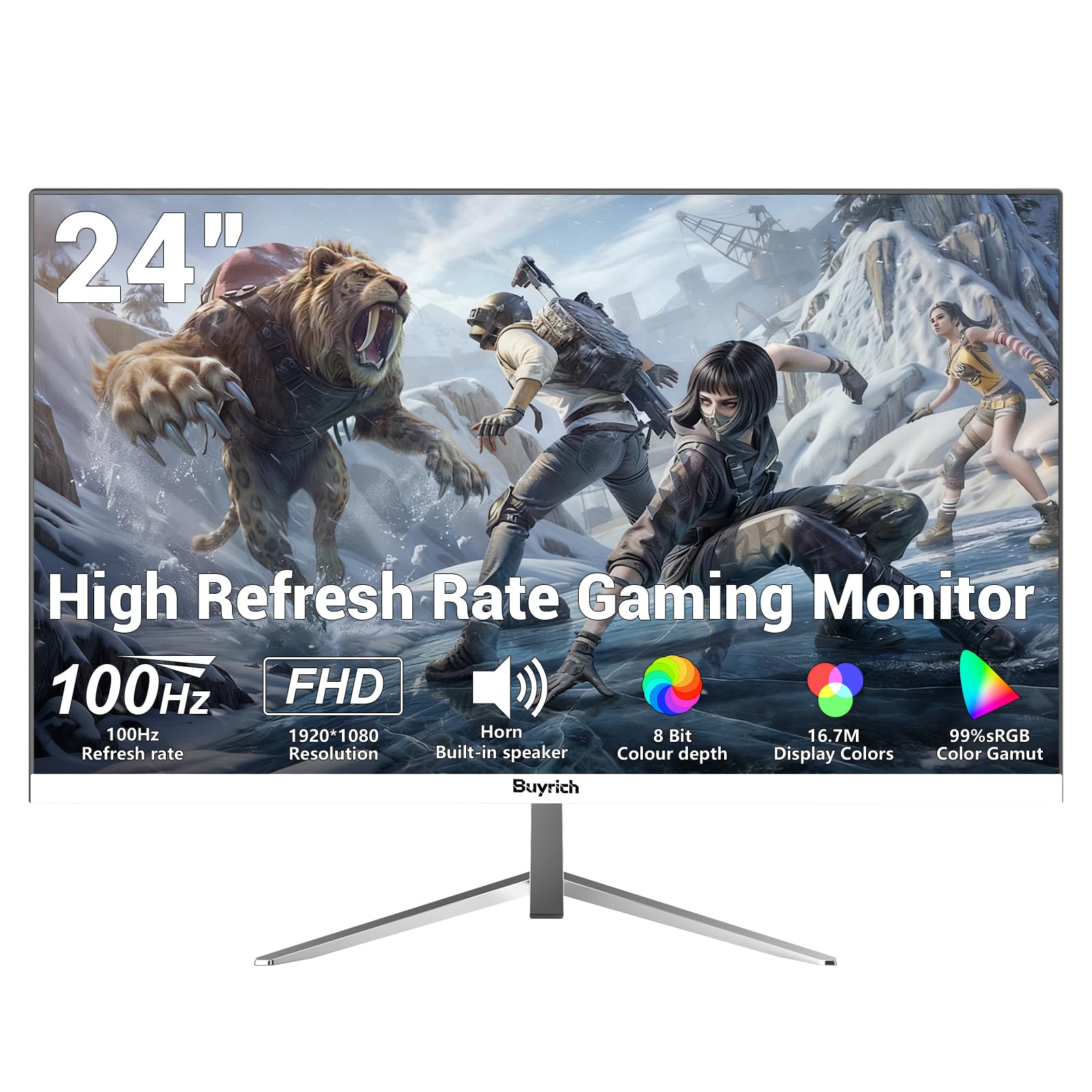 24 Inch FHD 1080P 100Hz Computer Monitor Built-in Speakers VA Panel with 3000 1 Contrast AMD FreeSync HDMI