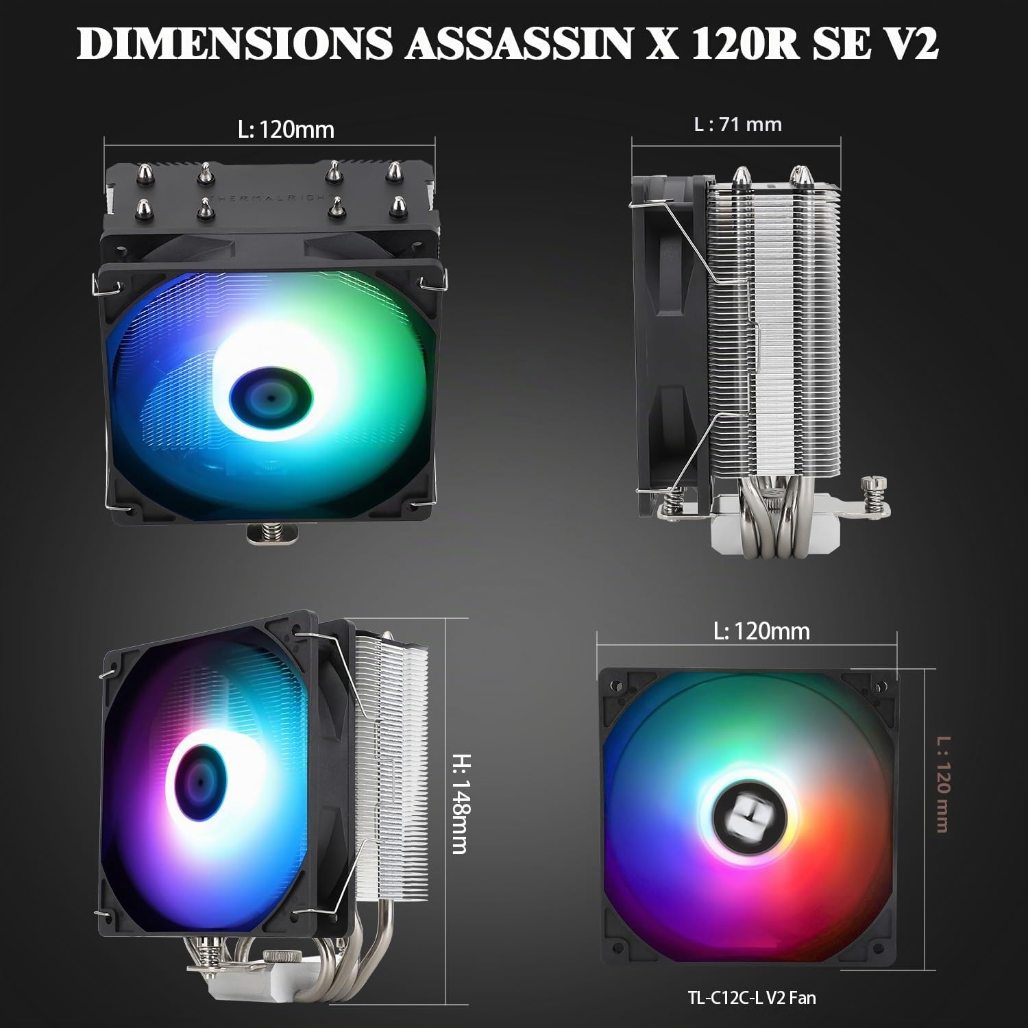 Thermalright Assassin X 120R SE V2 Refroidisseur d’air de processeur,Refroidisseur de processeur de ventilateur silencieux PWM de 120mm,Couleur de lampe fixe,pour AMD AM4 AM5/Intel 1700/1150/1151/1200