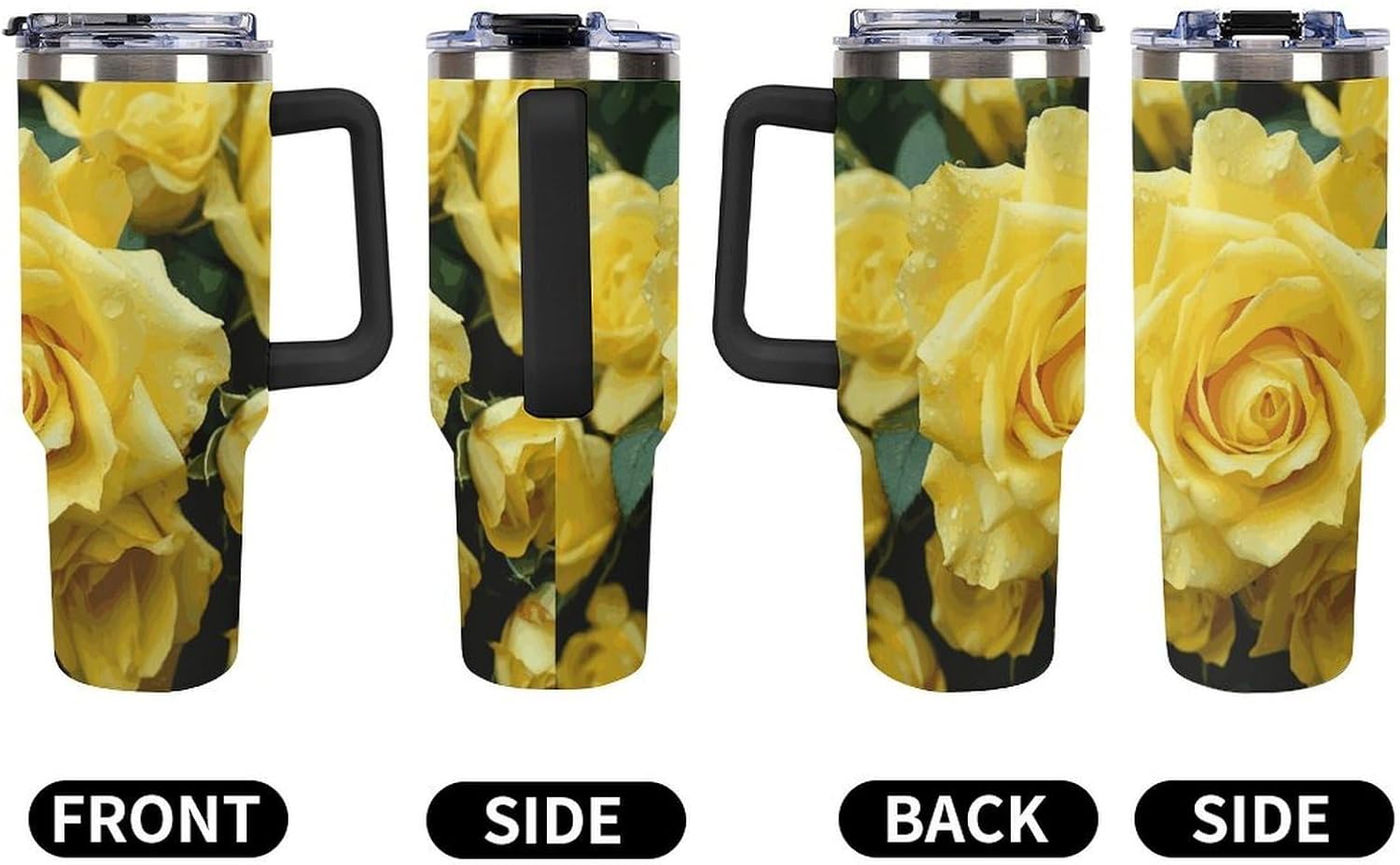 40 Oz Tumbler with Straw And Lid Graceful Yellow Rose Flower Insulated Travel Coffee Mug Stainless Steel Water Bottle Vacuum Insulated Tumblers for Sport Work Car Travel Weekends
