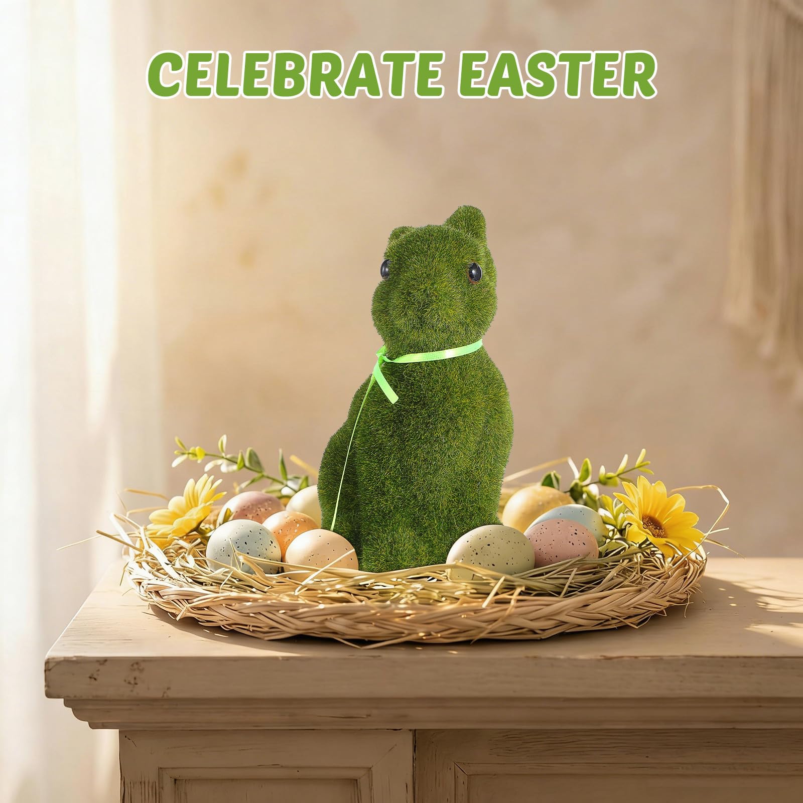 Alipis 3 Sätze Osterdekoration Moosbedeckter Hase Gartendekorationen Dinosaurierkostüm Ornamente Für Ostern Ausgestopft Künstliches Kaninchen Ammer Kunstrasen Green 2 Stück * 3