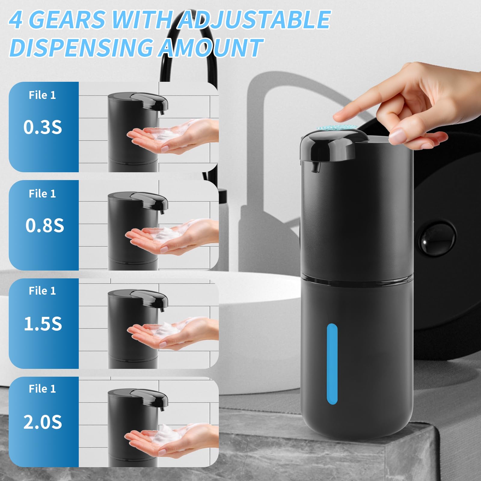 Behire Dispenser Sapone Automatico, 380 ML USB Ricaricabile Dosatore Sapone Schiuma, Dispenser Sapone Muro con Sensore,Montaggio a Parete per Cucine Bagni Scuole Hotel