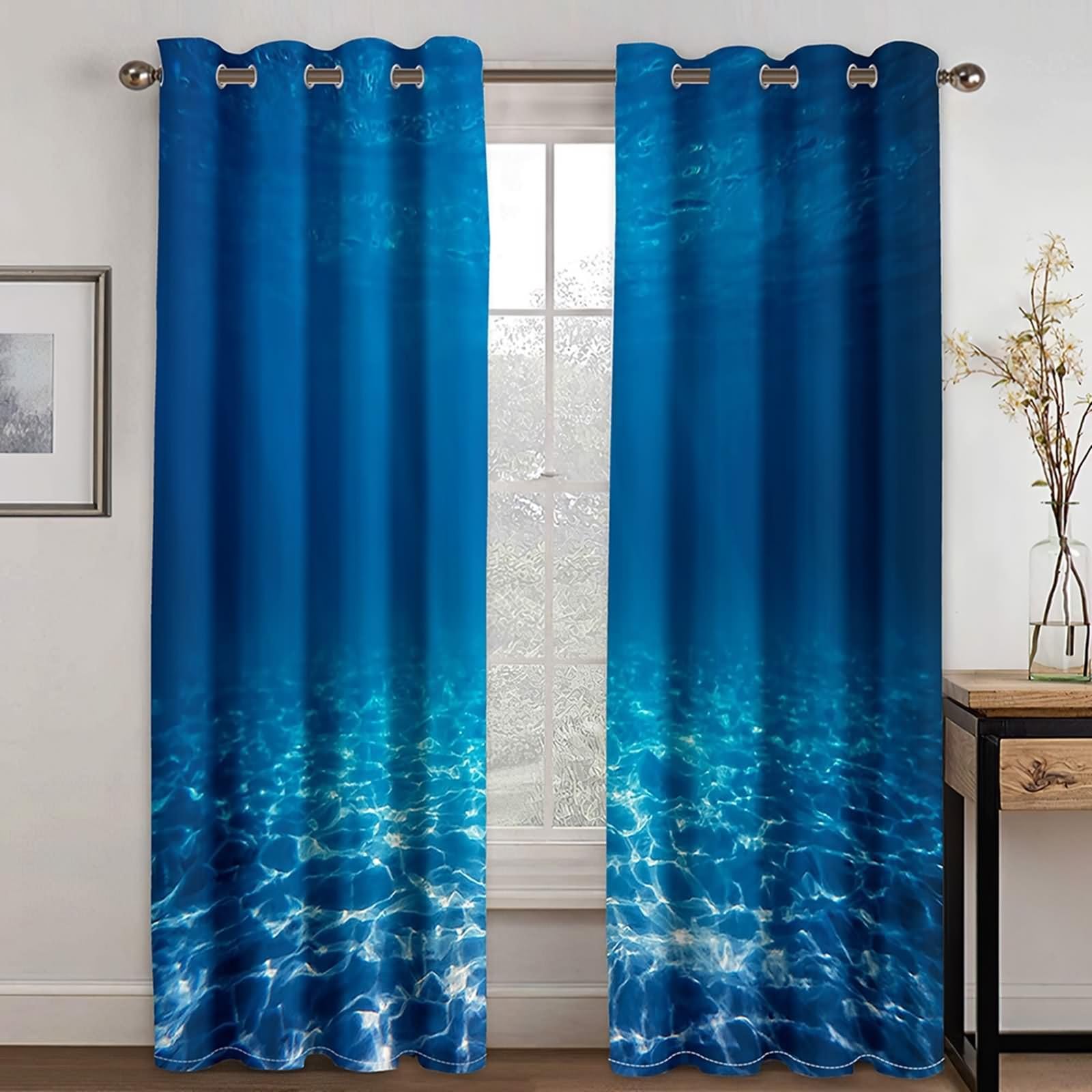 Rideau Bleu, Rideau Chambre Homme sous-Marin Polyester Lot de 2 428x244cm pour Fenêtre de Salon Balcon