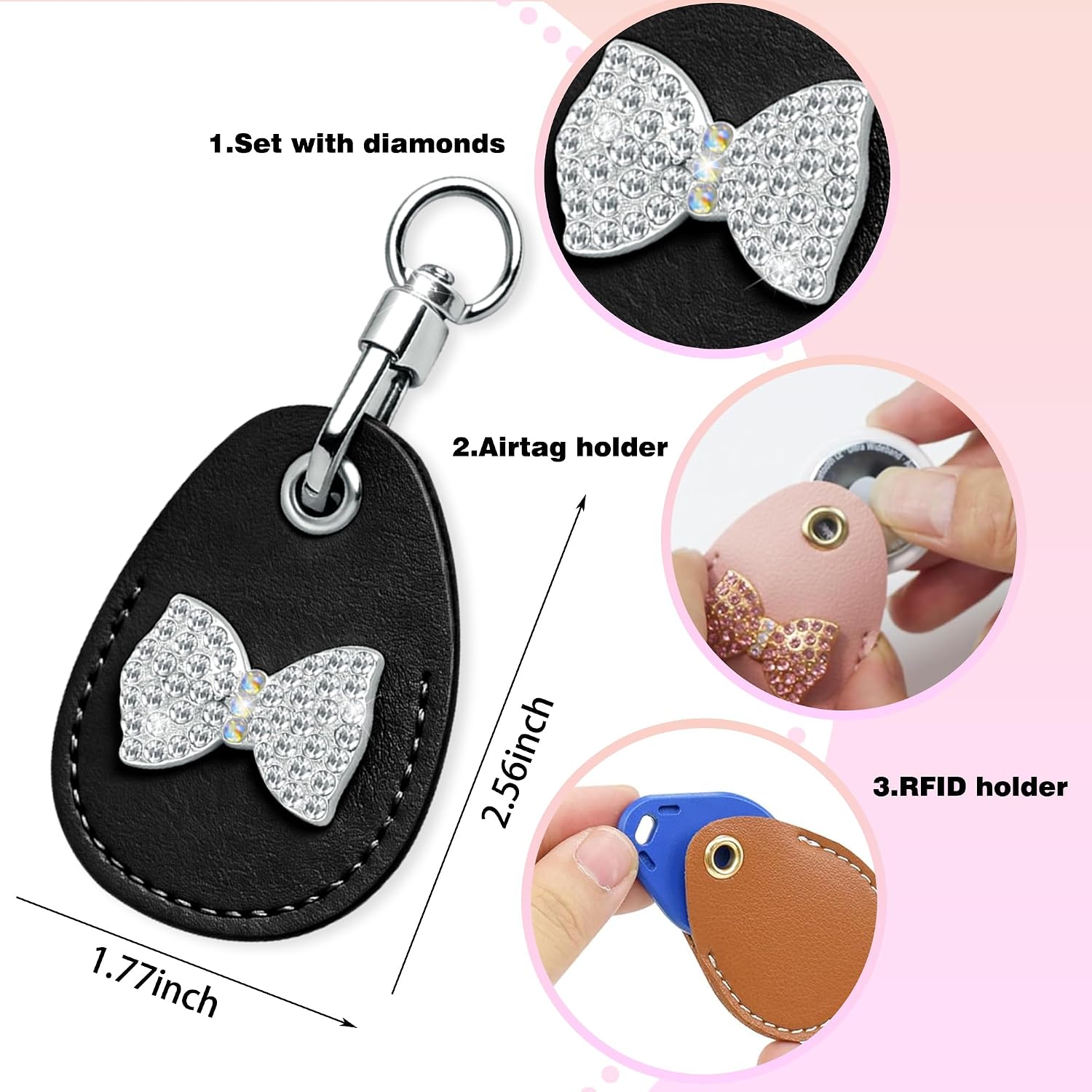 Key Fob Cover with Leather Holder Compatible with Airtag/RFID,Compatible with Honda Accord Civic 2022-2025 Honda HR-V CR-V 2023-2025,RFID Protector,Car Key Accessories(5-Button, Black) image 4