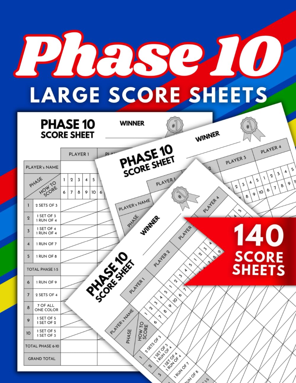 Phase 10 Score Sheets: 140 Large Size Score Pads for Phase 10 Card Game | Original Scorekeeping Book for Phase Ten