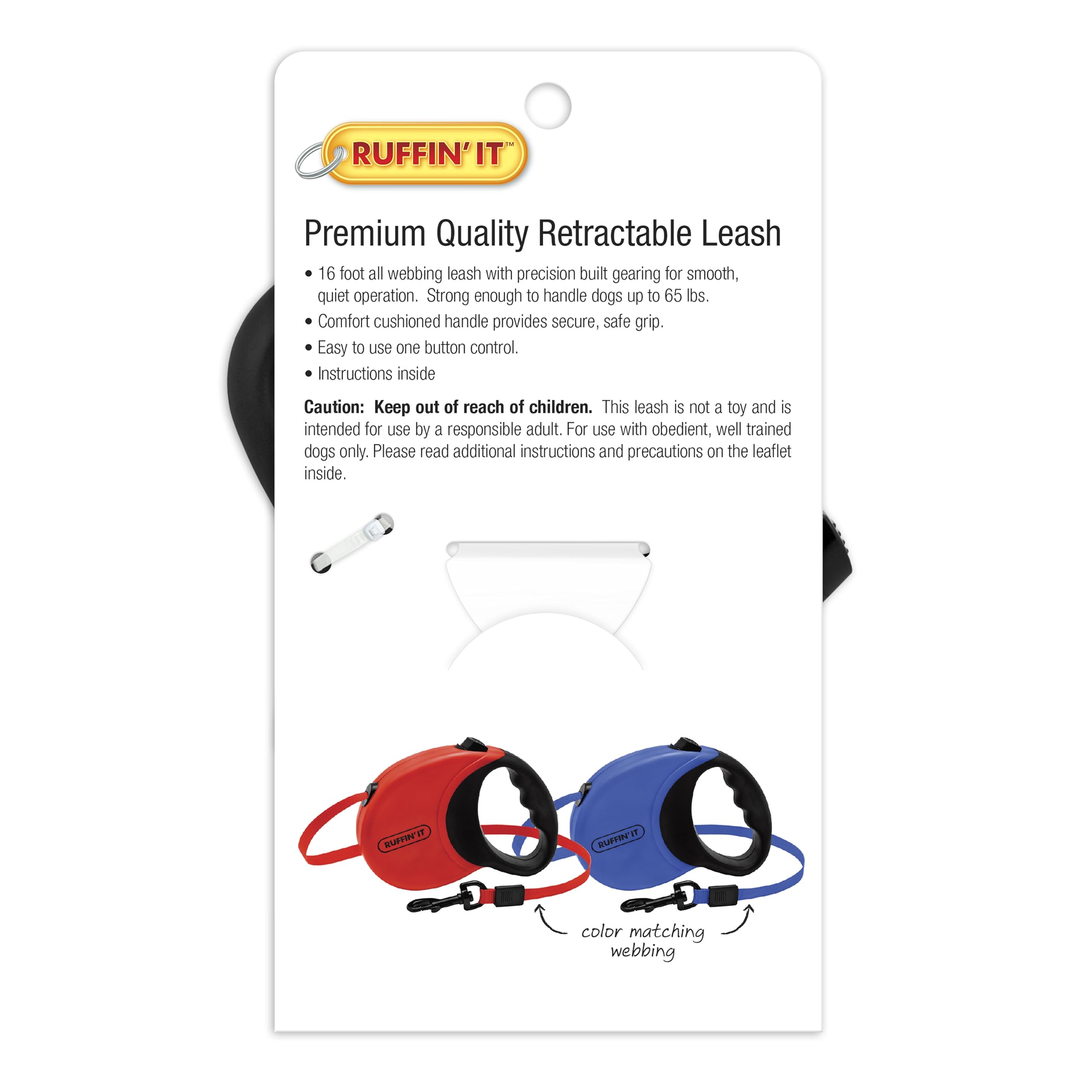 Ruffin' It Comfort Grip Retractable Leash, 16' Belt, for Dogsup to 65Lbs