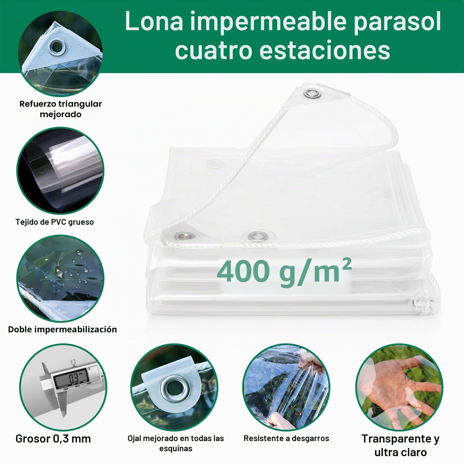 GKXLH Lonas Impermeables Exterior - Lona de PVC Resistente Mejorada, Engrosar 400 g/m² A Prueba de Viento Lona Impermeable Exterior, Resistente a Las heladas Lona Transparente para jardín (2x3m)