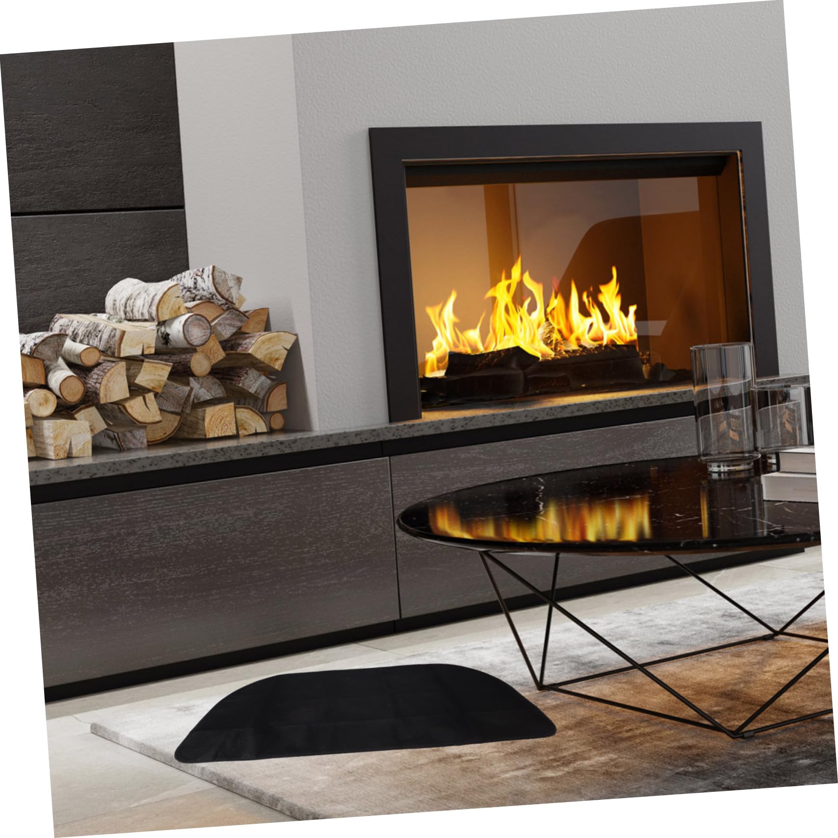 Tappeto per Stufa Ignifugo Semitondo in Poliestere PVC Nero | Resistente alle Alte Temperature, Uso Multiuso per Barbecue e Caminetti, Protezione Pavimento Interna ed Esterna