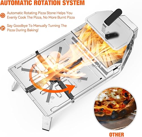 Miniatura 3 de Mimiuo Horno de pizza para exteriores, horno de pizza de carbón de leña de 12 pulgadas con piedra giratoria redonda para pizza, estufa de pizza