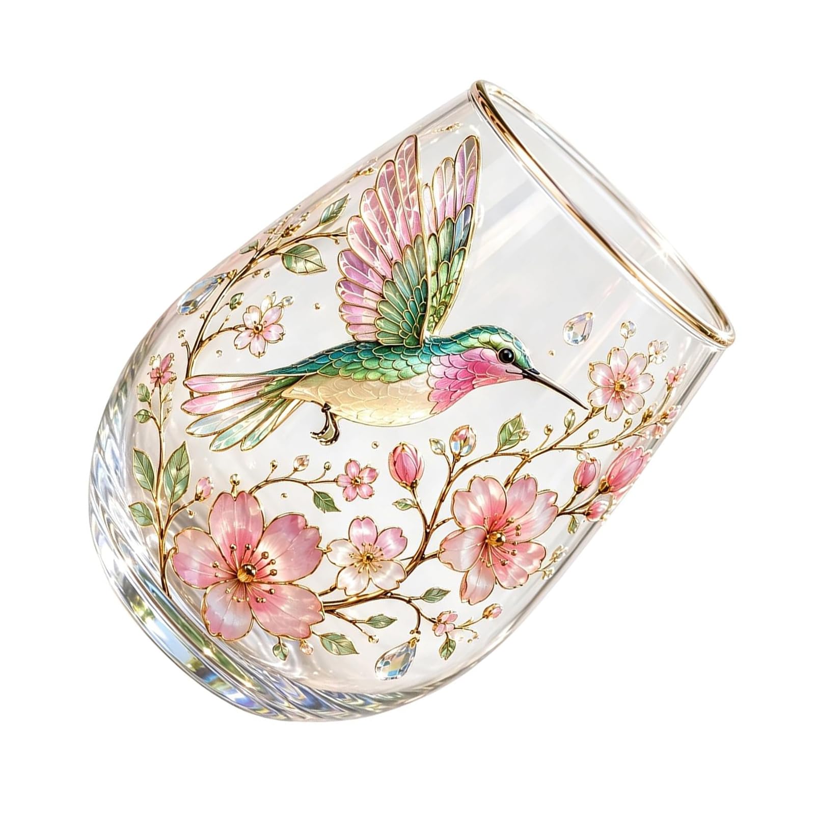 NVOQILIN Garden Glass Teacup Hummingbird Floral Embossed Coffee Mug Decorative Drinking Cup, Tumblers Glassware Birthday Gifts Decorative Tumblers