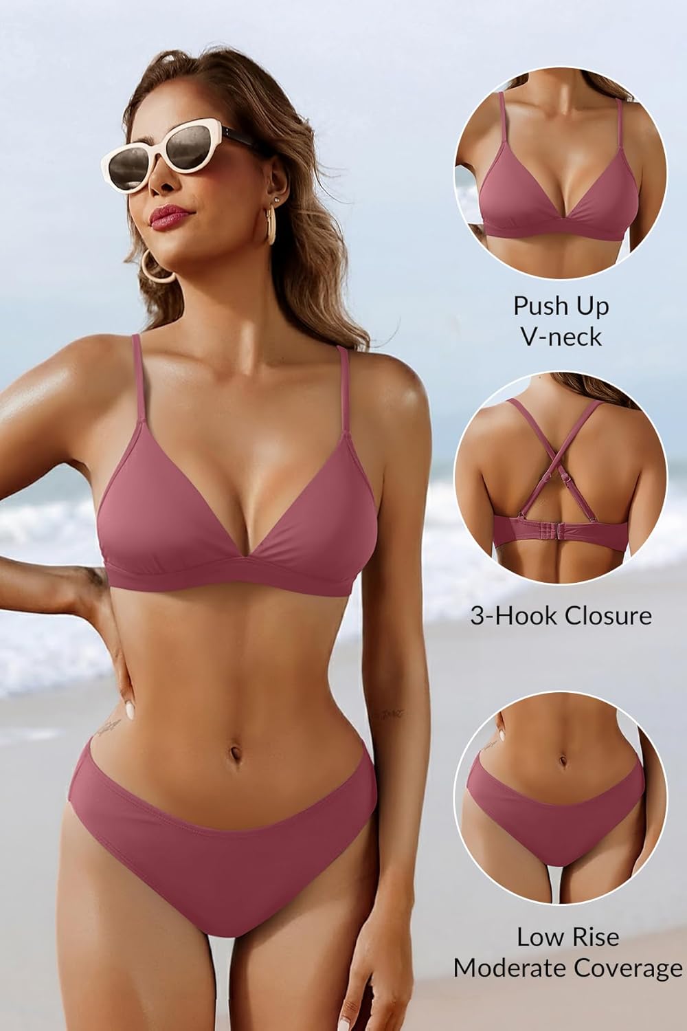 Yonique Womens Push Up Bikini Set - Two Piece Swimsuit V Neck Crisscross Back Bathing Suit 2025 Swimwear - Image 5