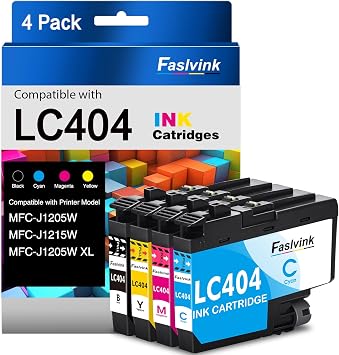 Compatible LC404 Ink Cartridges for Brother Printer Replacement for Brother LC404 Ink Cartridges for Brtoher MFC-J1205W MFC-J1215W MFC-J1205W XL Printer 4 Pack,LC404 XL LC404XL
