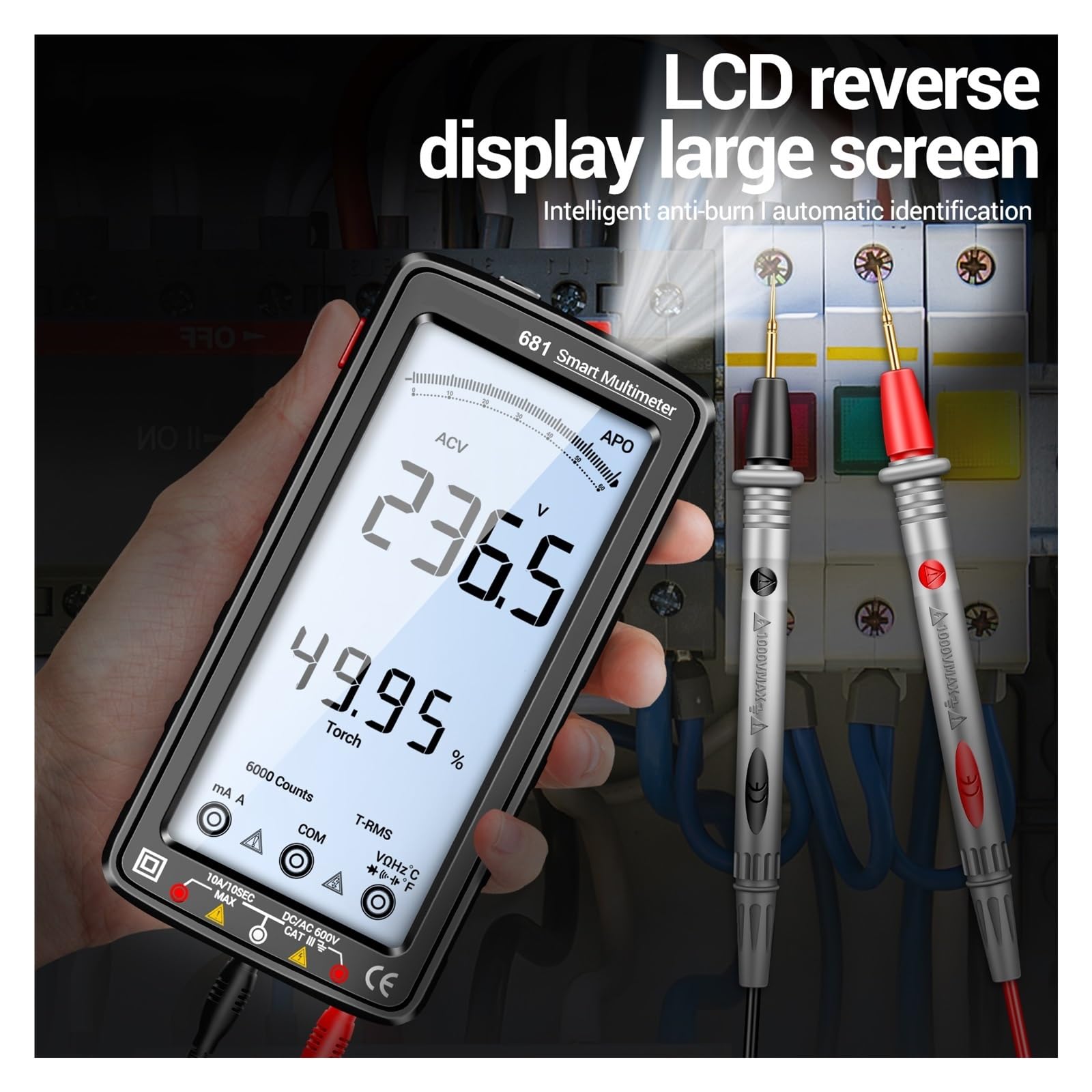 6000 Liczy Multimetr Cyfrowy Inteligentny, Odporny Na Oparzenia Akumulator Uniwersalny Miernik Tester NCV 5-calowy Duży Wyświetlacz LCD Z Podświetleniem(Red)