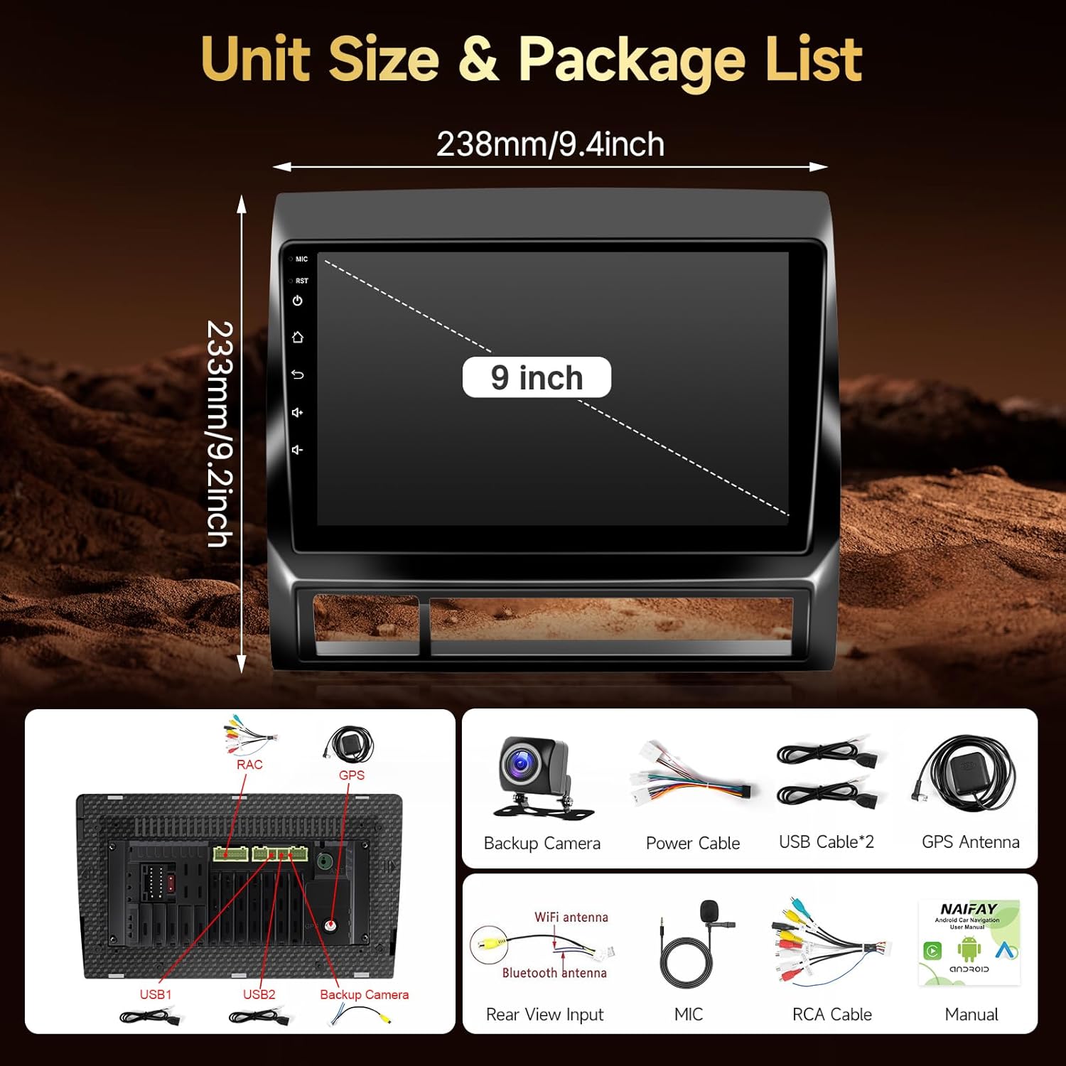 Naifay 8Core Android 12 Stereo for Toyota Tacoma 2005-2015 Radio Upgrade with 5G WiFi/Wireless CarPlay/Android Auto/Touch Screen/GPS Navigation/Bluetooth/FM Radio/AHD Backup Camera/MIC (2G+32G)