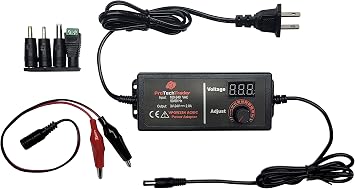 3V-24V AC/DC Adjustable Universal Adapter 48 Watts MAX Variable Voltage 3V 4.5V 5V 6V 7.5V 9V 10V 12V 15V 16V 18V 19V 20V 24V - 3 Tips, Bare Wire Screw Terminal Converter & Female Alligator Test Leads