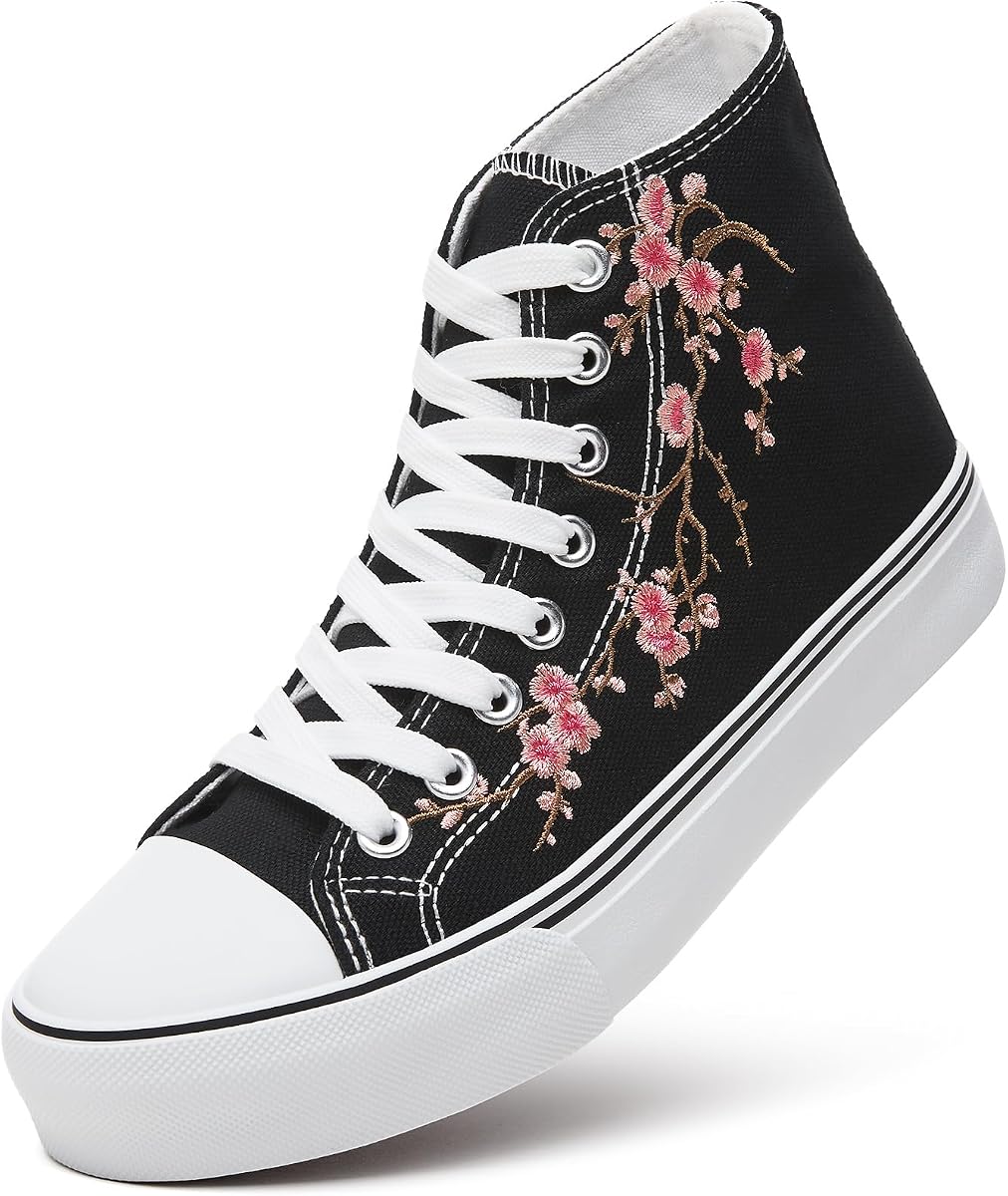 Zapatillas deportivas de lona de caña alta para mujer, zapatillas de tenis informales con cordones