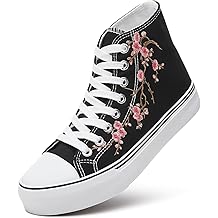 Womens High Top Canvas Sneakers,Lace-up Canvas Shoes,Casual Tennis Walking Shoes