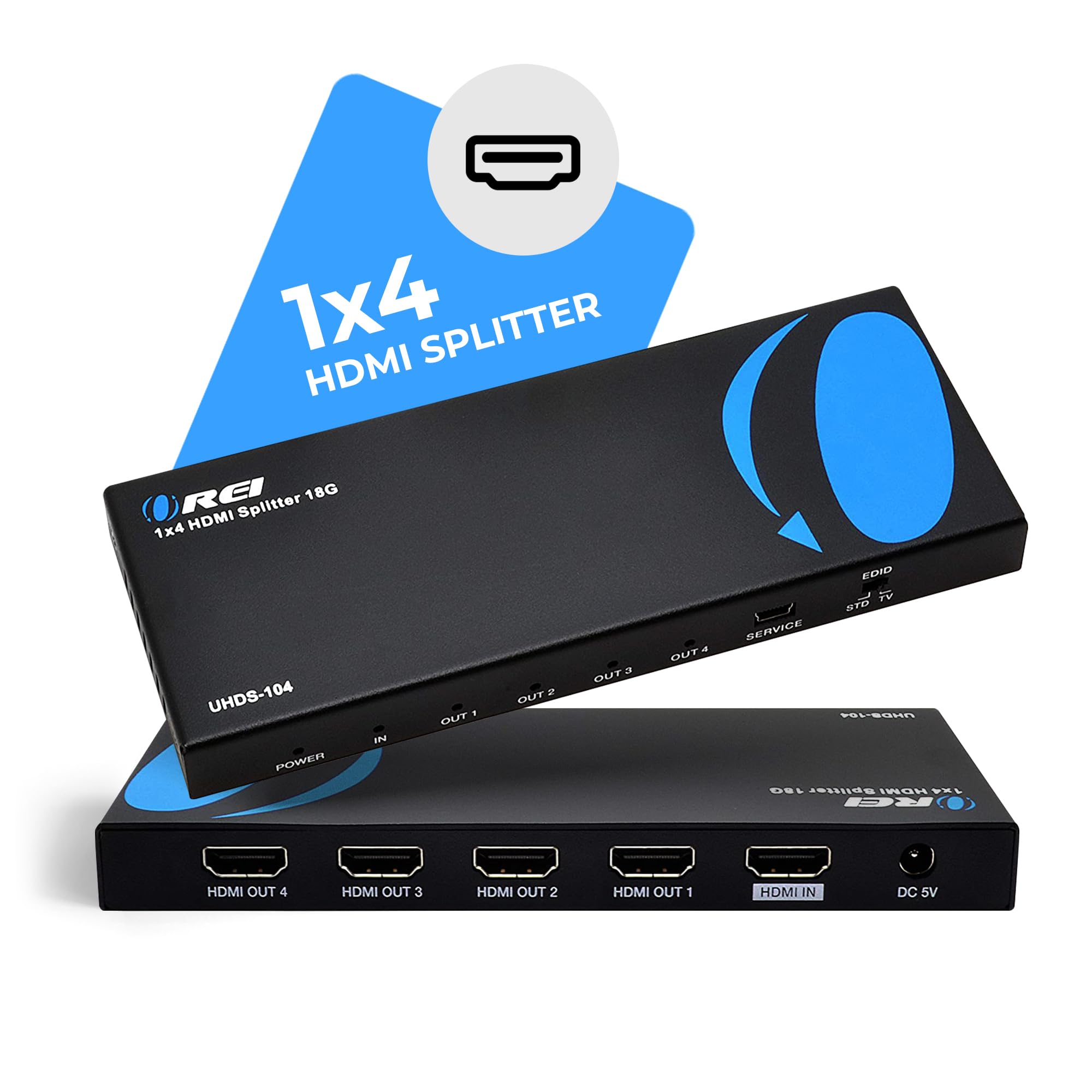 Orei UltraHD 4K @ 60 Hz 1 X 4 HDMI Splitter 1 in 4 Out 4 Port 4: 8-Bit - HDMI 2.0, HDCP 2.0, 18 Gbps, EDID, Duplicate / Mirror 4K Screens - UHDS-104