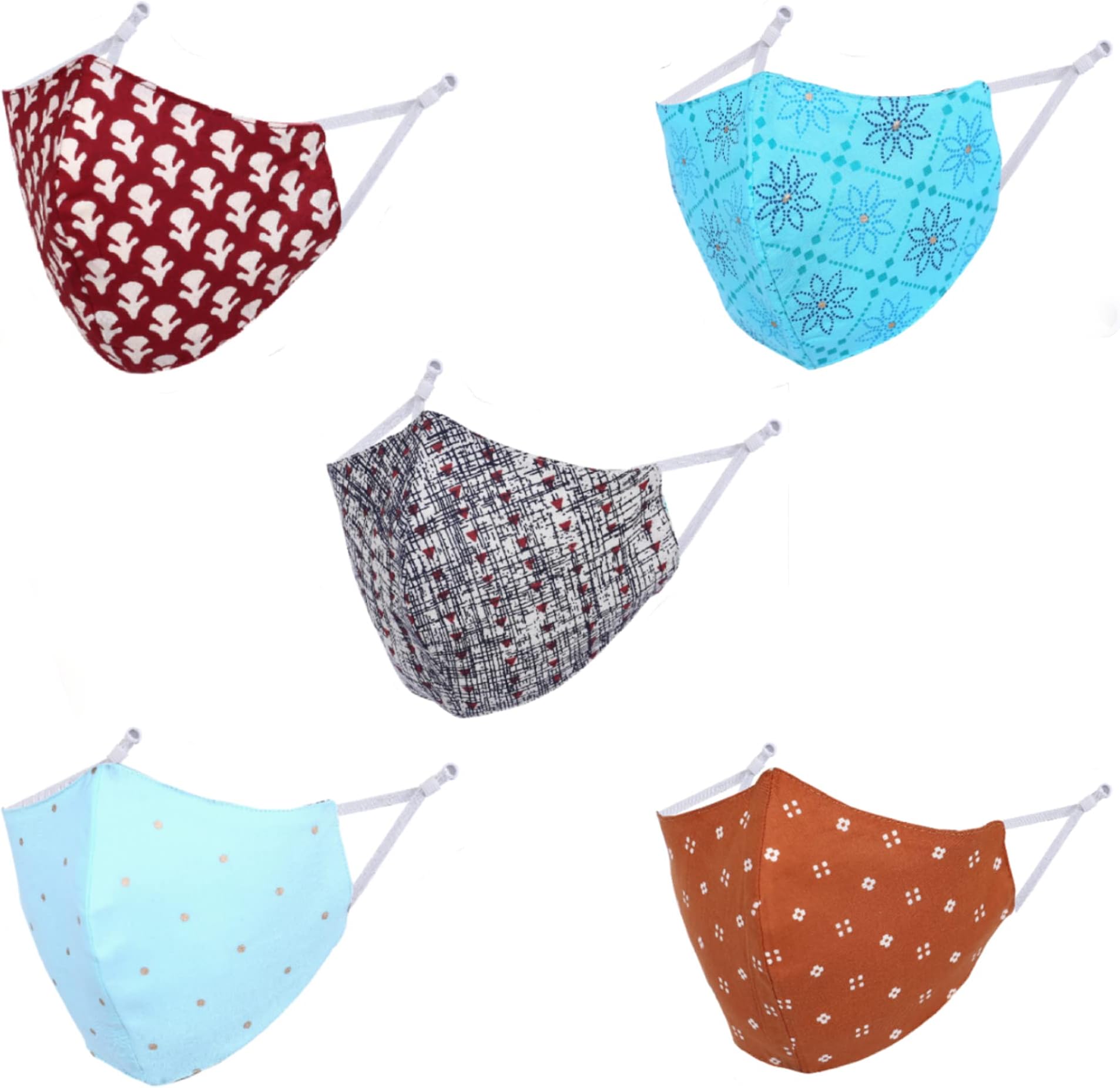 DFR Reversible Cotton Reusable Cloth Mask With Adjustable Ear Loop (Multicolor Without Valve Pack of 5) For Women Men