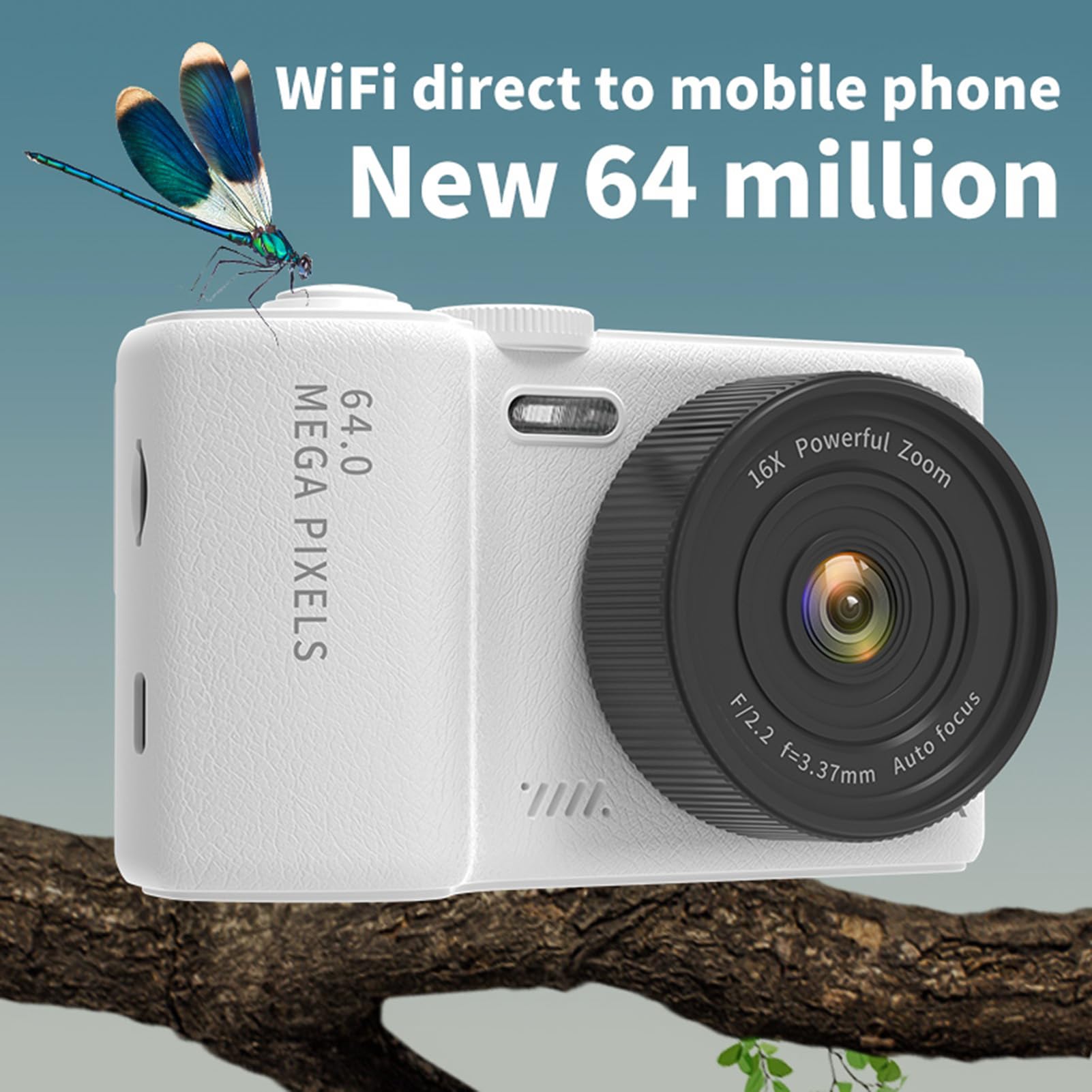 Andoer Cámara digital 4K plegable de 3 pulgadas, cámara WiFi de 64 MP, compacta portátil con zoom digital 16X, 32 GB TF, batería